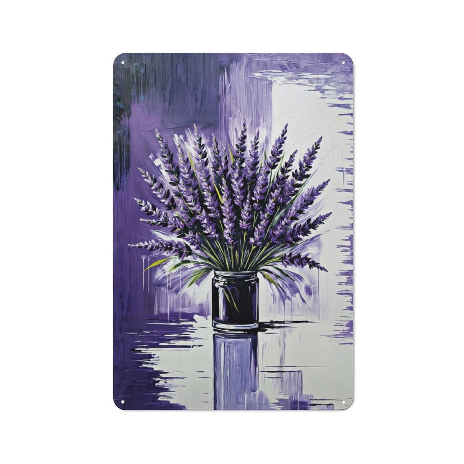 Junmoney Lavender Bouquet In Jar Painting Tin Wall Plaque 30X20cm With For Guest Room Or Hallway, For Garage, Workshop And Man Cave Decoration