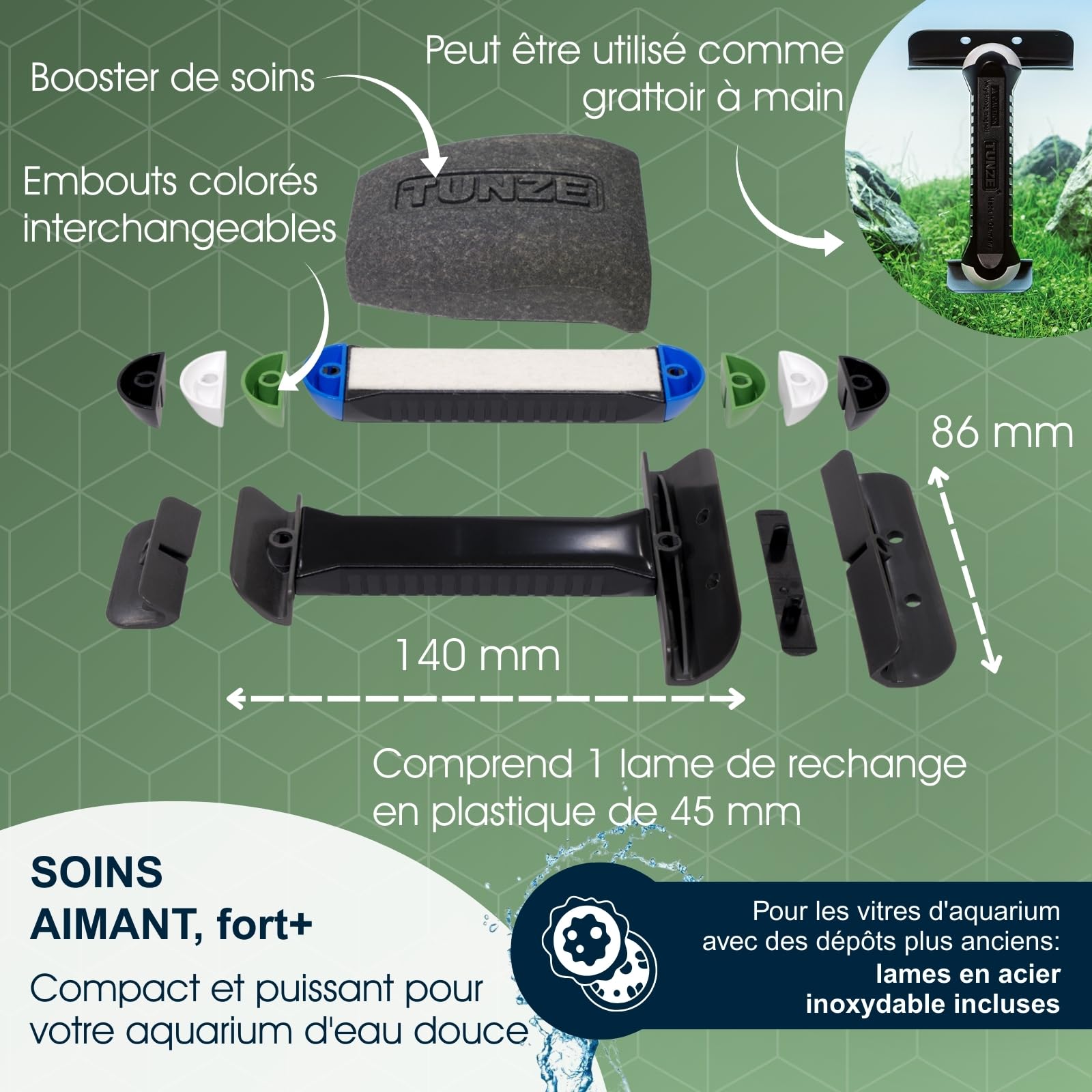Tunze Care Magnet Strong+ I Aquarienreiniger für 20-25 mm Glasstärke I Scheibenreiniger mit abgerundeter Edelstahlklinge I Algenmagnet mit stark minimierter Kratzgefahr für Süßwasseraquarien