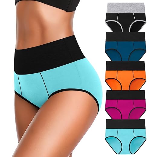 OLIKEME High Waisted Underwear for Women Tummy Control Cotton Plus Size Full Coverage Packs Ladies Panties Briefs