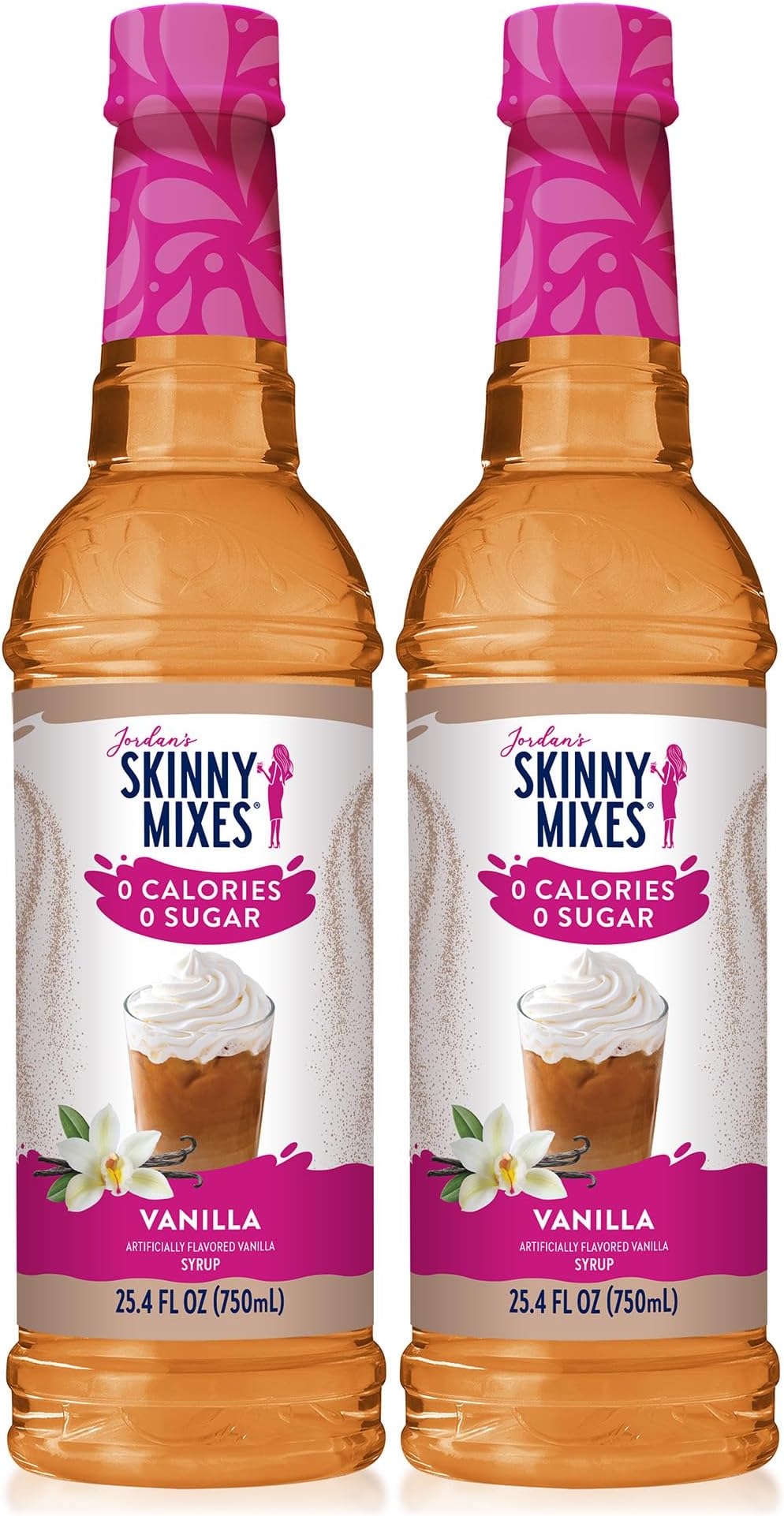 Jordan's Skinny Mixes Sugar Free Coffee Syrup, Vanilla Coffee Flavoring Syrup, Zero Calorie Drink Mix, Lattes, Baking, Protein Shake or Cocktail, Dairy & Gluten Free, Kosher, 25.4 Fl Oz, 2 Pack