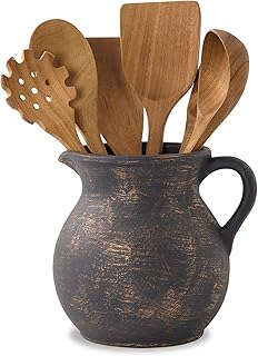 MIYUKI Rustic Kitchen Utensil Holder - 7.6 Inch Ceramic Utensil Crock fo...
