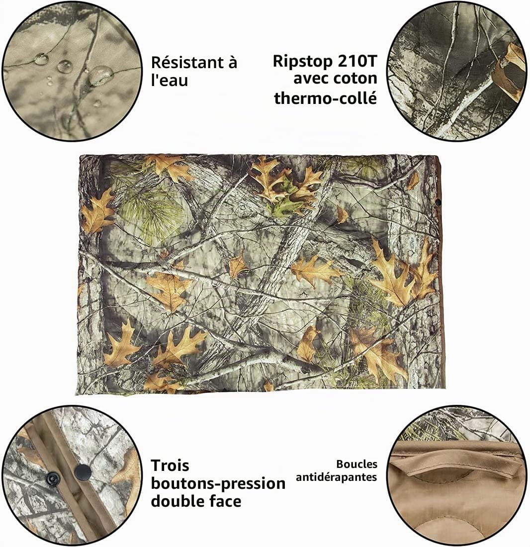 Poncho Liner Camouflage, Couverture imperméable imperméable pour Camping - Isolation Thermique - avec Sac de Transport de Compression - pour randonnée, Survie,CP Camo