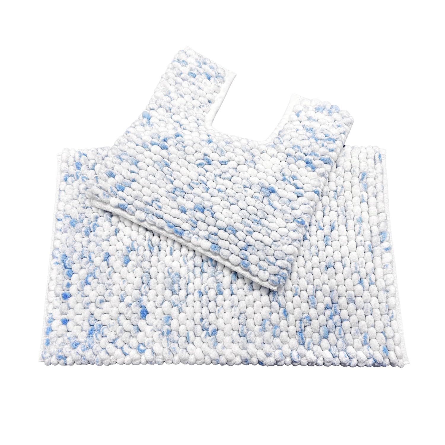 Allure Marl Chunky Bobble Bathroom Mats Non Slip - Super Soft, Absorbent & Quick Dry Marble Design Giant Bobble Bathroom Rugs, Easy Care, Machine Washable (Blue, Two Piece Set)
