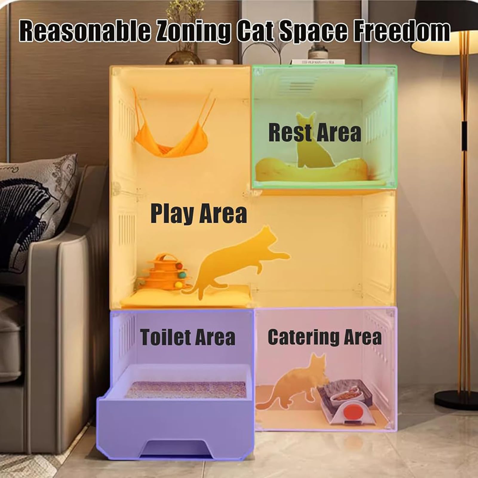 JingNian Gabbia per Gatti di Grandi Dimensioni A 2/3 Livelli con Lettiera, Gabbia per Gatti Fai da Te, Gabbie per Gatti da Interno con Lettiera(Size:71 * 46.5 * 106cm)