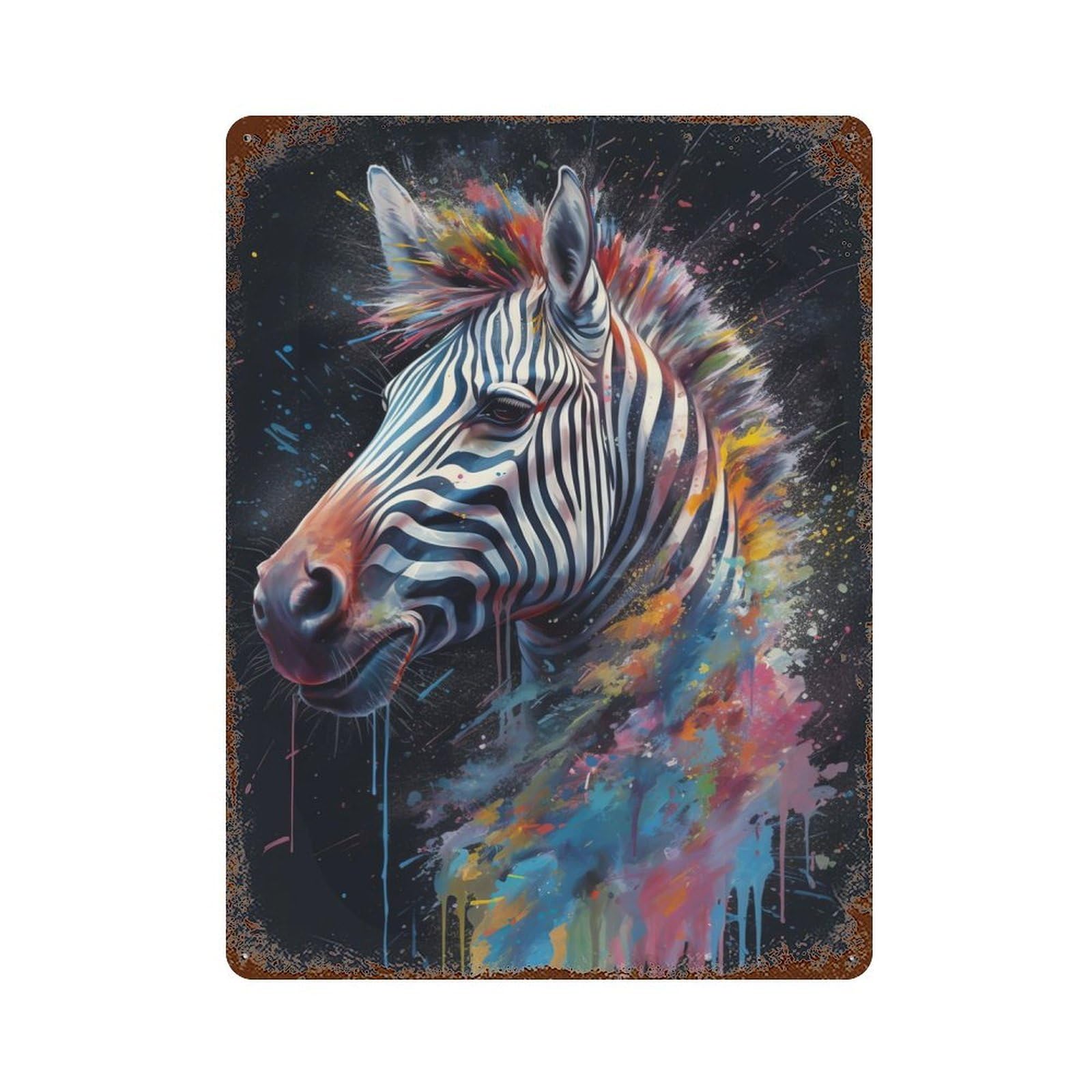 Zebra Painting Vintage Rust Metal Sign 15.7"x11.8", for Basement, Hobby Room And Garage Decor, Farmhouse Wall Decor