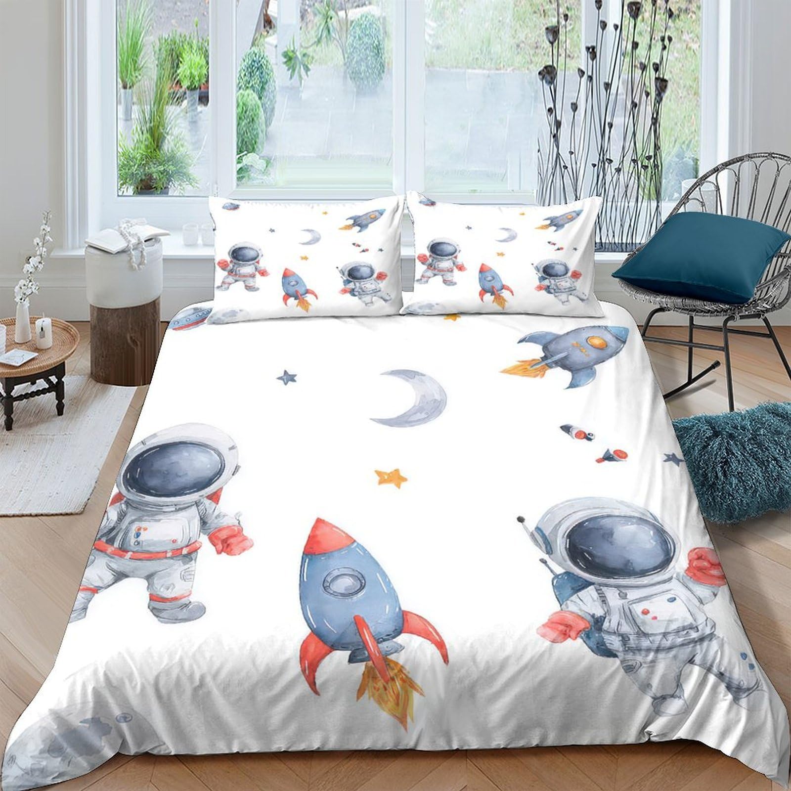 Ctjqhvkz Style-1 3D Printed Astronaut Rocket Fitted Sheet Microfiber Soft Washable Moon Star Mattress Cover For Bedroom Dorm Decor Single（135X200cm）