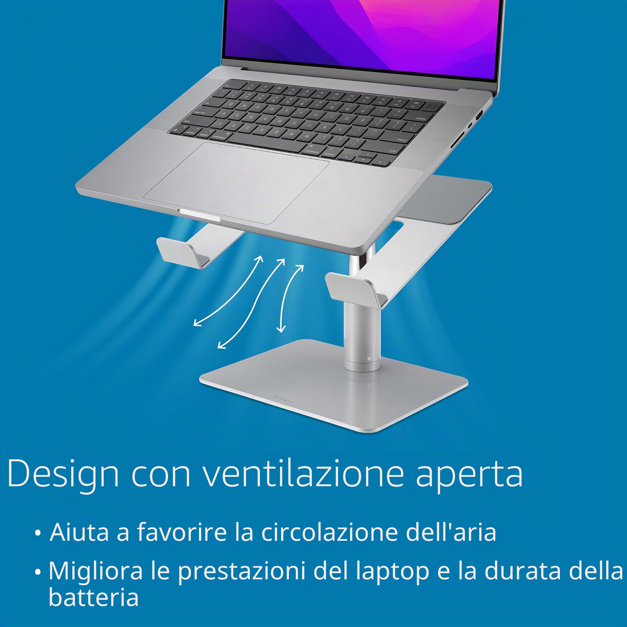 Kensington Supporto Universale per Computer Portatile con Schermo fino a 16 '', Regolabile in Altezza e Angolazione, Con Ventilazione Aperta, Spazio Portaoggetti e Cuscinetti Antiscivolo (K50424WW)