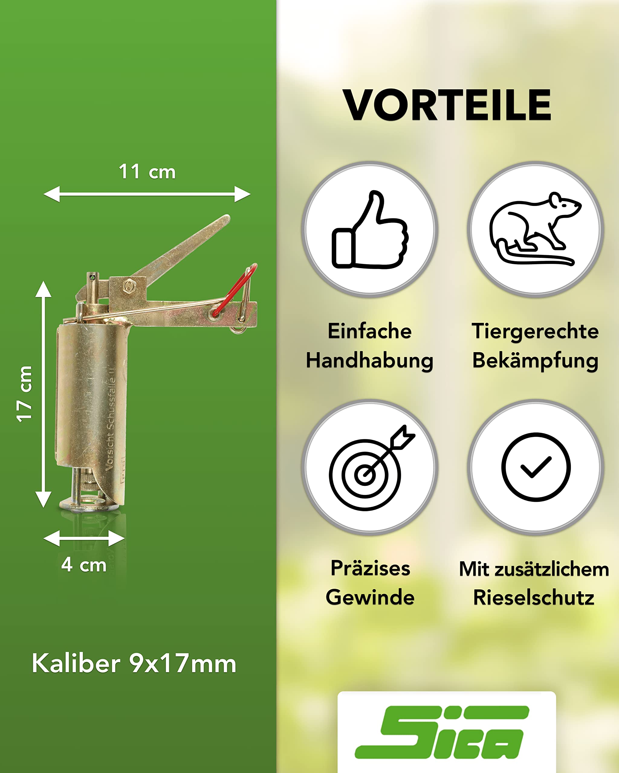 SICA Wühlmausschussfalle, Wühlmausschussgerät, Wühlmausfalle, Neu mit Rieselschutz, Zuverlässig und Sicher, Tierschutzgerecht Wühlmäuse bekämpfen