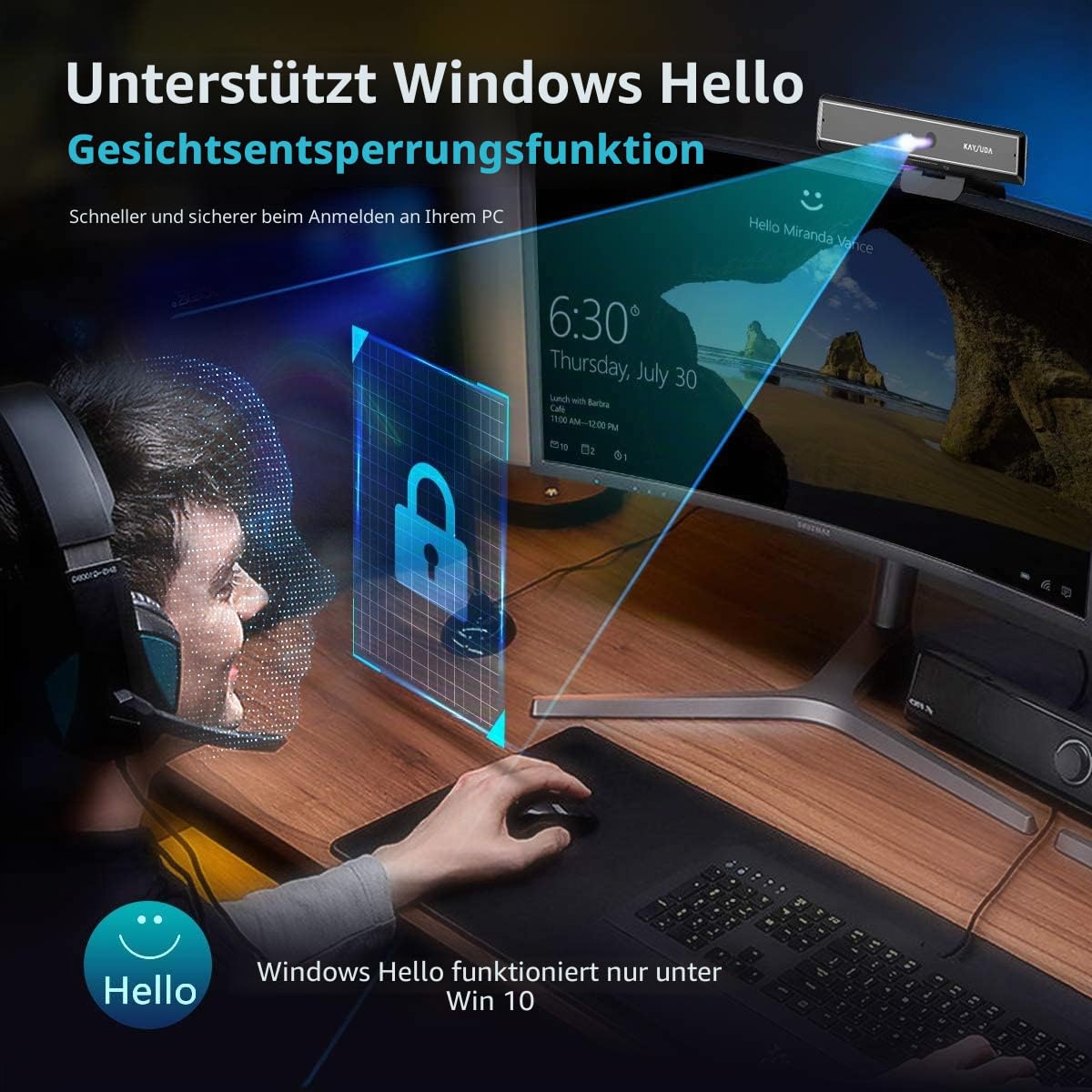 CA20 Gesichtserkennung USB IR Kamera für Windows Hello Windows 10, Webkamera bis zu 1080P (Einstiegslevel) mit omnidirektionalem Dual-Mikrofon für Videokonferenzen und Home Office