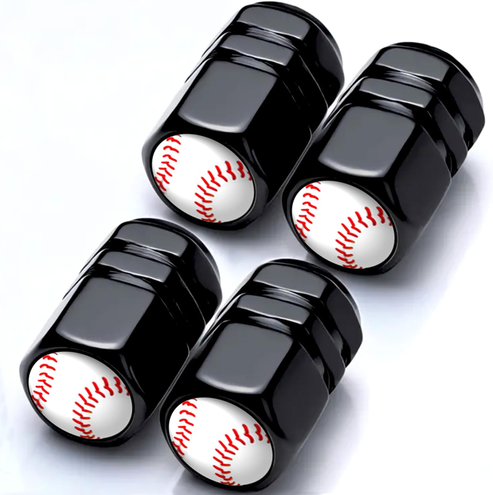 4Pack Baseball Tire Valve Stem Caps Baseball Car Accessories Decor for Cars Trucks SUV Motorcycles Bicycles Bike Tire Air Cap for Men Women and Sports Decor Lovers