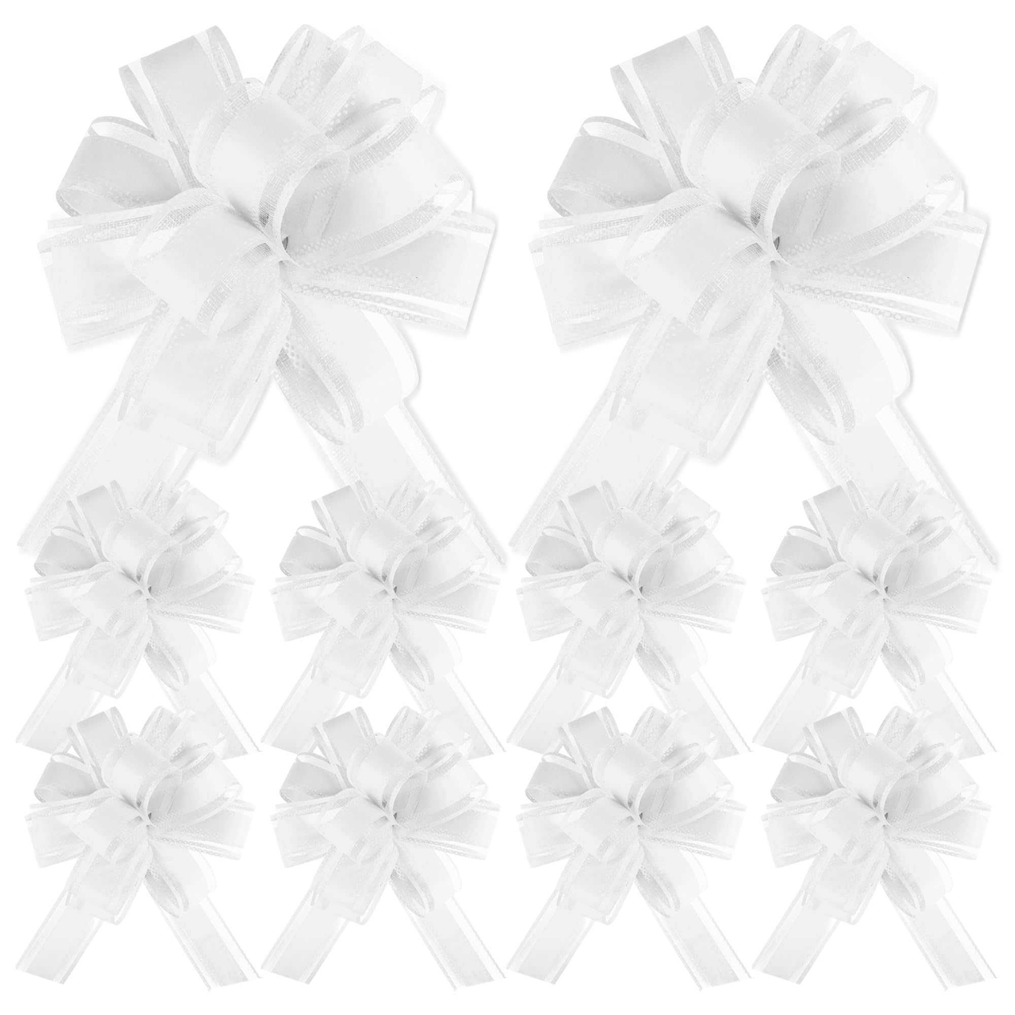 Dalababa 10 Pcs Pull Bows for Gift Wrapping, 4.3 Inch Solid Colour Ribbon Bows for Wedding Christmas Valentine Birthday Party Present Baskets Decoration - White