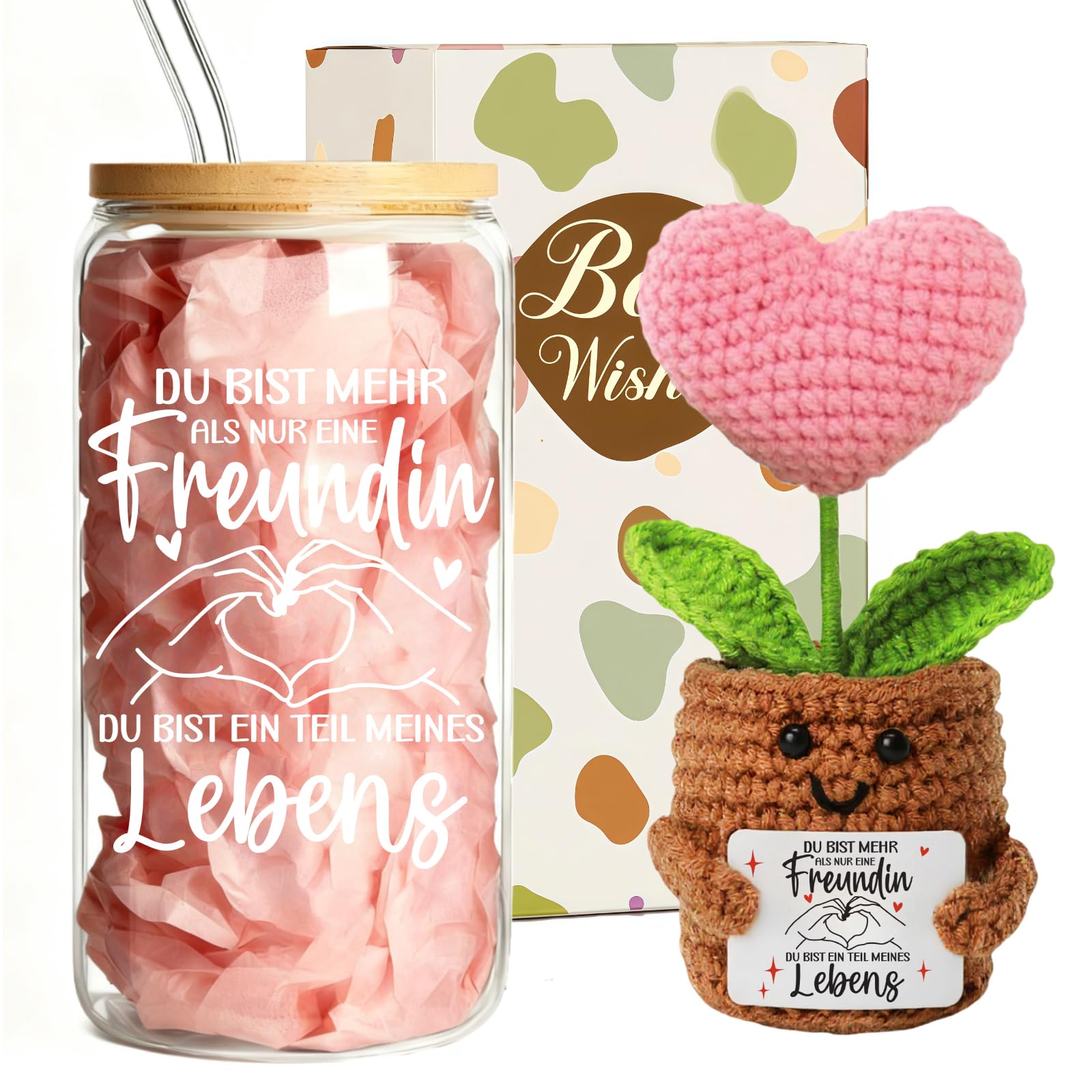 MEIMUCUL Geschenke für Freundin,Cocktailgläser mit Deckel und Strohhalm,Smoothie Schöne Gläser, Geburtstagsgeschenk für Frauen,Freundin