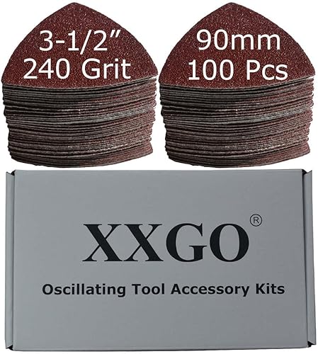Miniatura 16 de XXGO 100 piezas de 80 granos de 3-1/2 pulgadas 3.543 in triangular gancho y bucle multiherramienta papel de lija para lijado de madera, ajuste