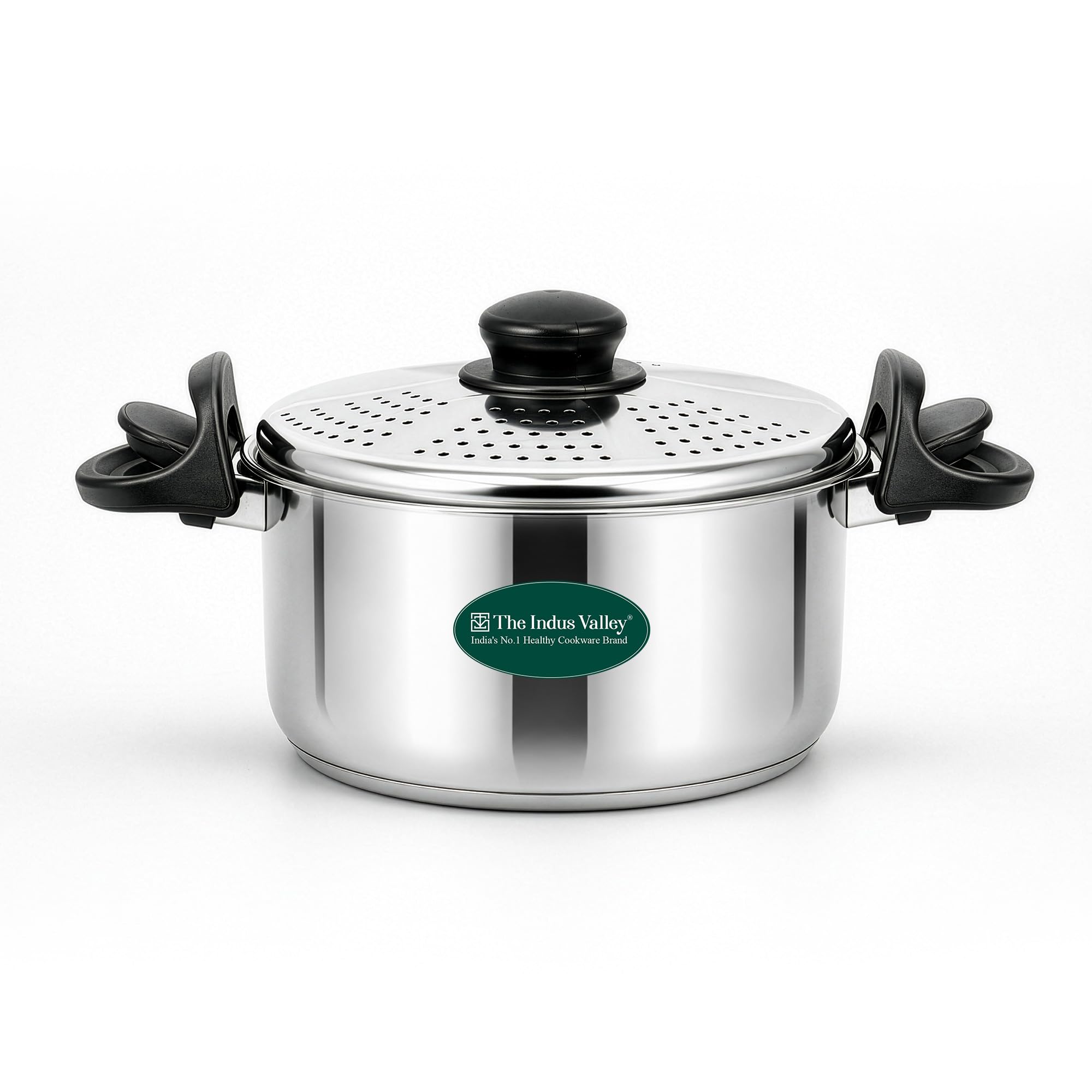 The Indus Valley Stainless Steel Strainer Pot - 2.5Litre / Rice Pot with Strong Lockable Lid for Noodles, Pasta, Corn, SOYA, Vegetables & Rice | Induction & Gas Friendly | 3-Layer Thick Bottom-image-43