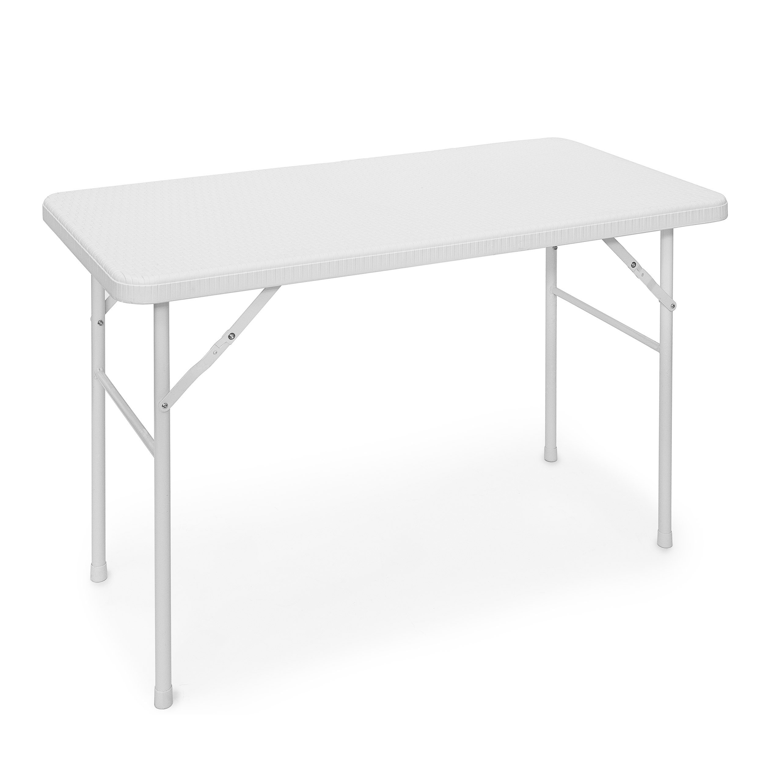 Relaxdays Mesa Terraza Plegable Bastian, Rectangular, 74x121,5x61,5 cm, Efecto Ratán, Exterior, Mesita Jardín, Blanco