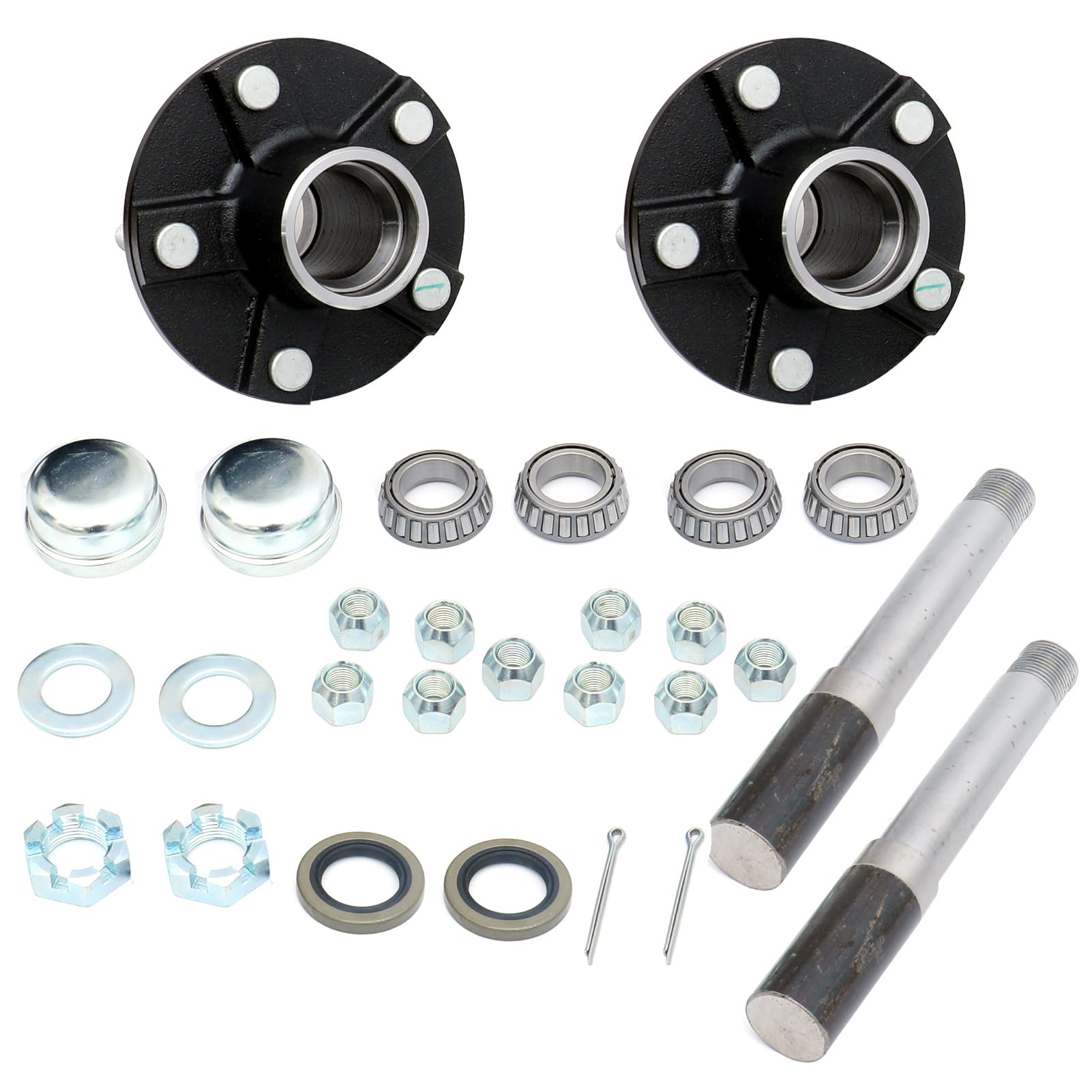 OWLAUTO Set of 2,5 Bolt on 4-1/2 Inch Circle Hub Assembly Includes (2) 1-1/16 Inch Straight Spindles & Bearings