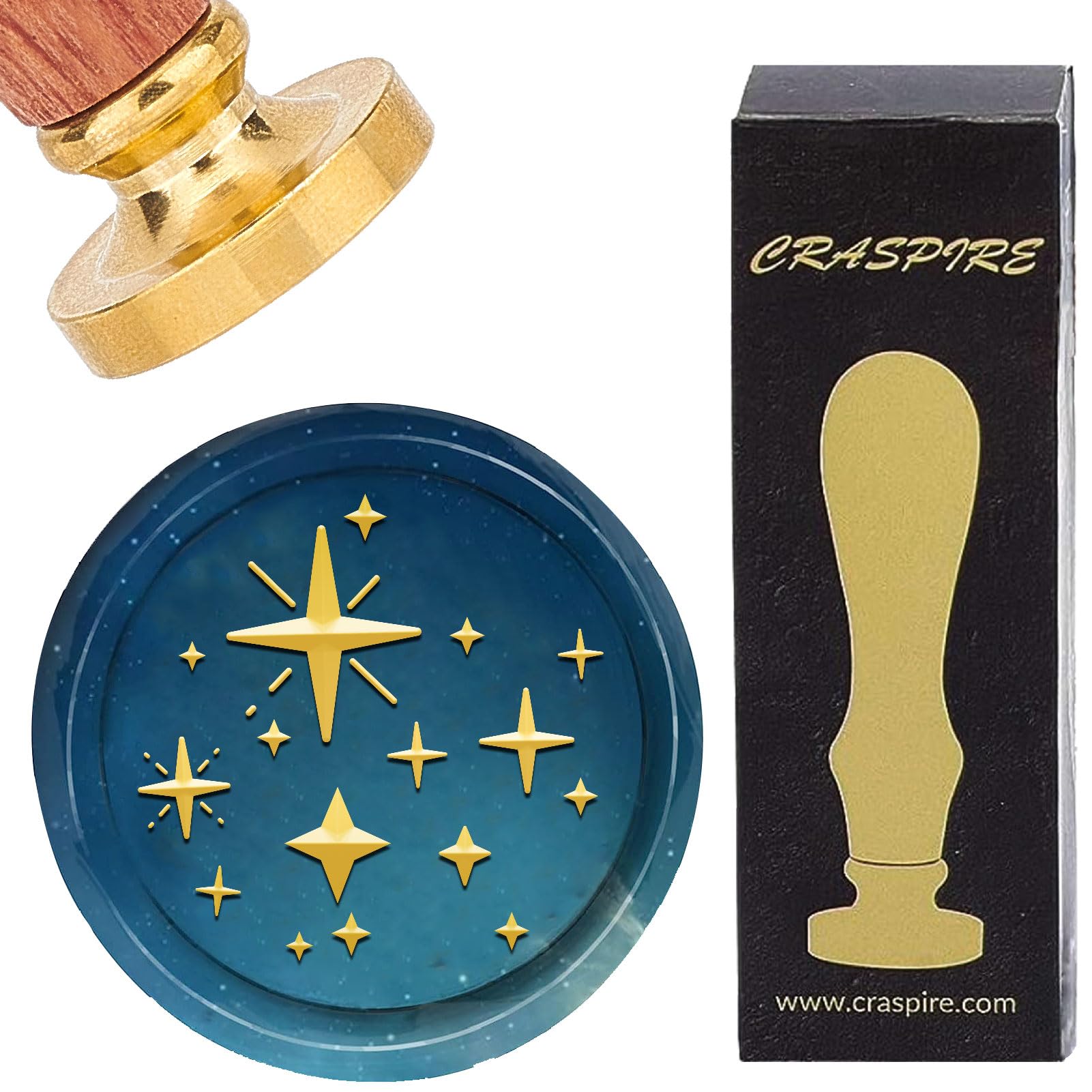 CRASPIREStar Wax Seal Stamps Twinkle Six-Pointed Star Vintage Removable Brass Sealing Stamp Heads 25mm with Wooden Handle for Envelopes Invitations Card DIY Craft Birthday Wedding Gift Wrapping