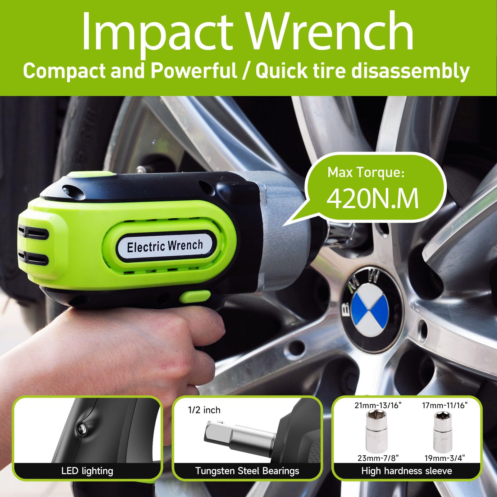 E-HEELP Electric Car Jack Kit 5 ton 12V Hydraulic Car Jack Lift (Lifting Range: 5.3-14.17inches) with Impact Wrench Inflator Pump for Car SUV Sedan MPV, LCD Display and Tire Pressure Monitor