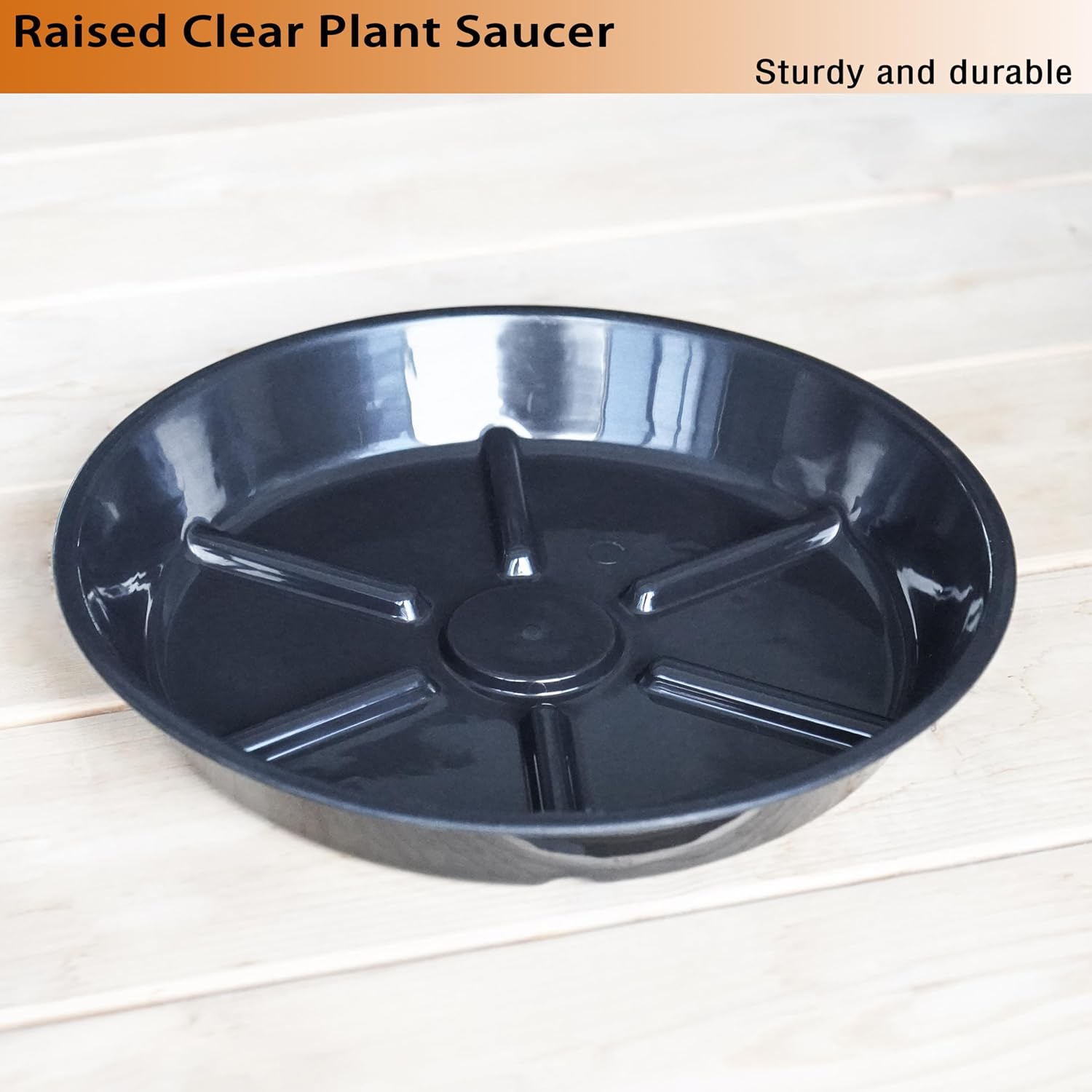 Plant Saucer Pot Tray 14 inch, 4 Packs Flower Planter Saucers and Drip Trays, Heavy Duty Round Plastic Flower Plant Dish Pant Plate to Catch Water for Indoor & Outdoor, Black