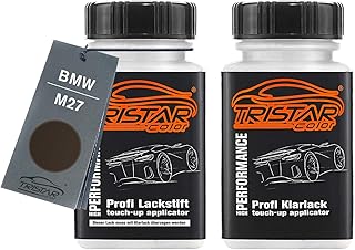 TRISTARcolor Autolack Lackstift Set für BMW M27 Thunder Grey Metallic Basislack Klarlack je 50ml