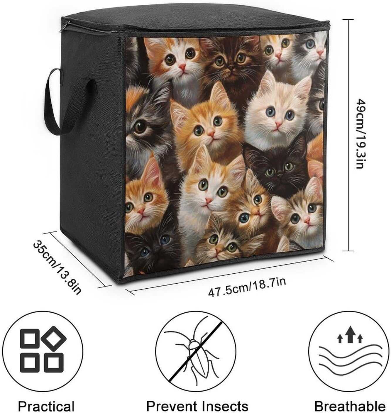 Furry Cats Large Comforter Blanket Storage Bags Bins 70L Closet Organizer with Handles