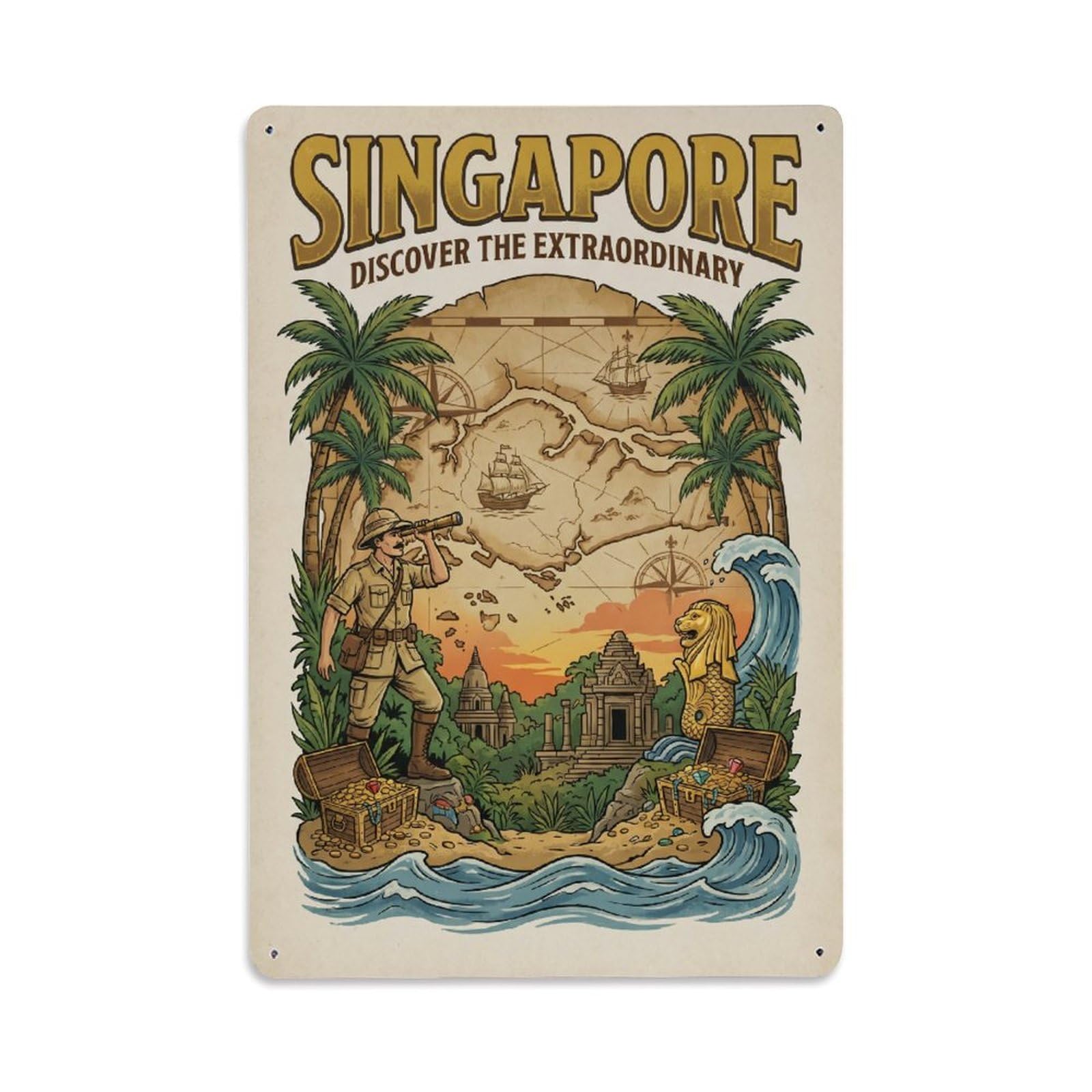 Huiyhb 8X12inch(20X30cm) Vintage Travel Singapore Discovery Metal Tin Sign