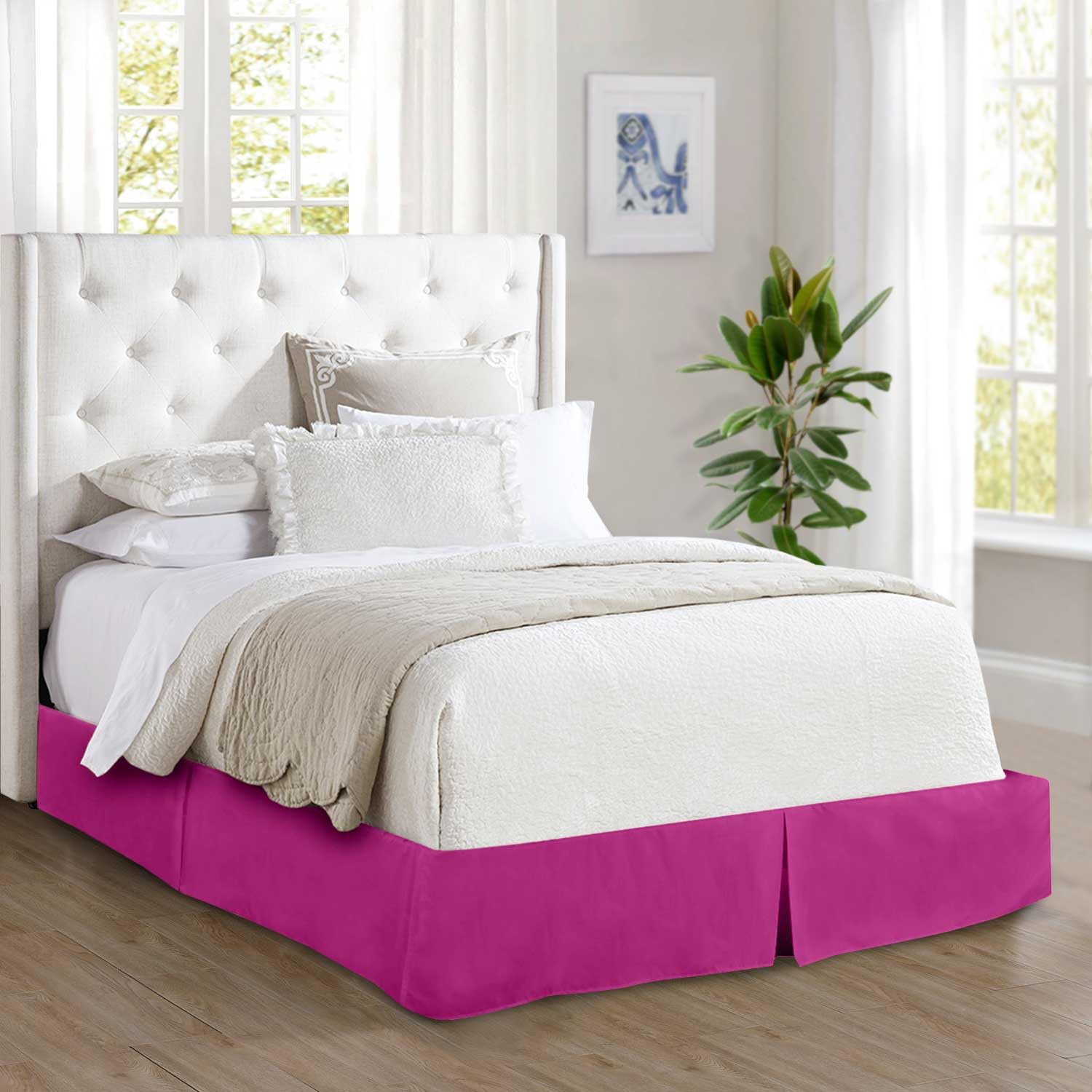 Elegant Comfort 1500 Premier Wrinkle & Fade Resistant Hotel Quality Bed Skirt/Dust Ruffle - Pleated Tailored 14inch Drop, Full, Pink