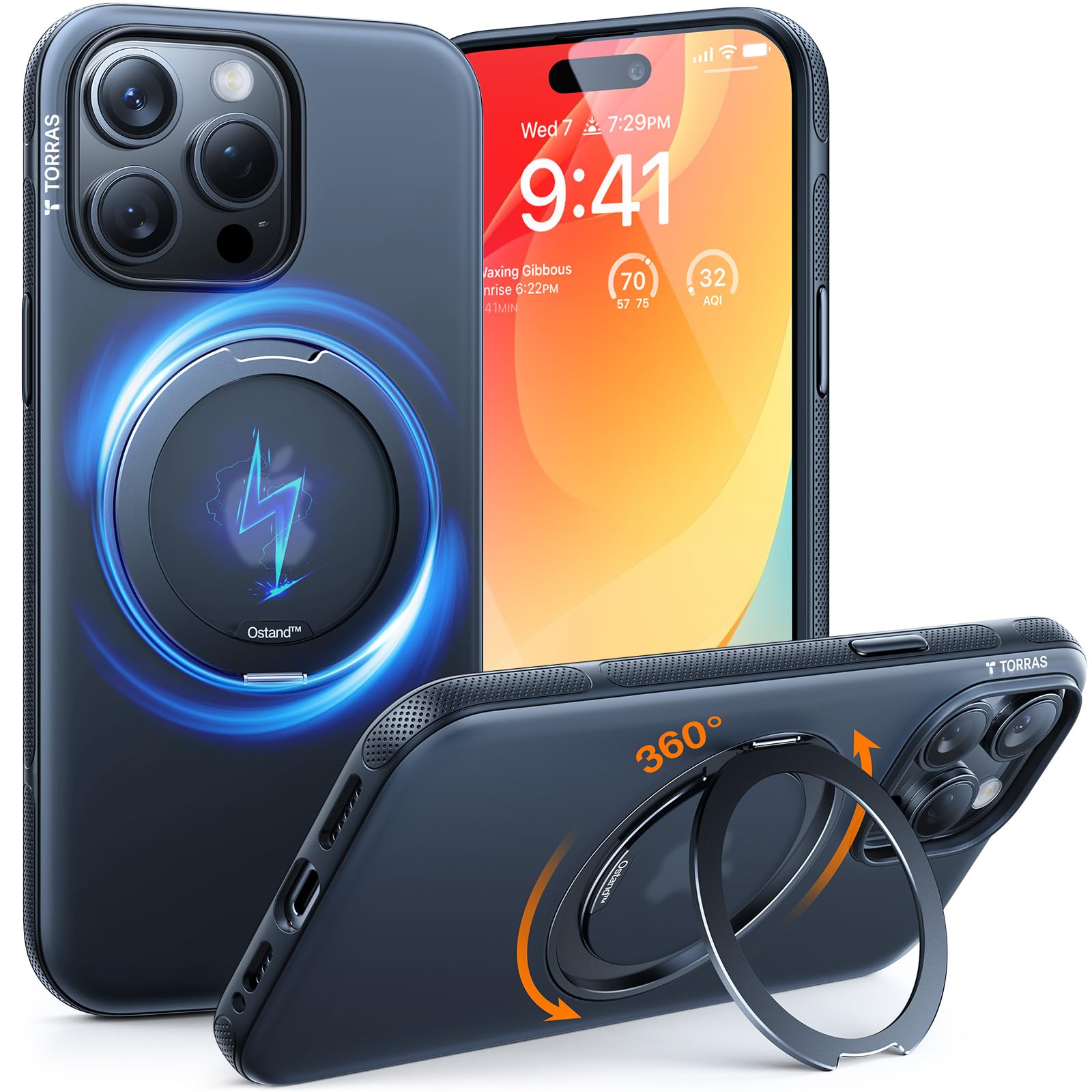 TORRAS 360° Ostand R Fitness Hülle für MagSafe mit Kamerasteuerung Taste [Nr.1 Magnetkraft & Zertifiziert Militärischer Schutz & Flexibler Ständer]