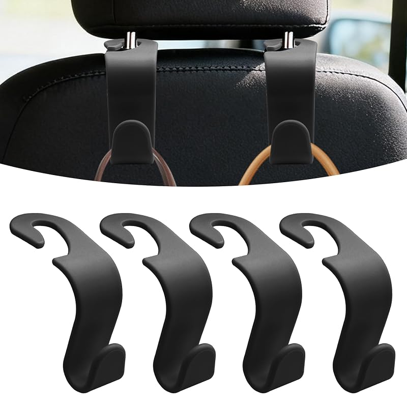 Ganchos para Encosto de Banco Automotivo Surosha em Plástico Preto para Bolsas e Sacolas Kit com 4