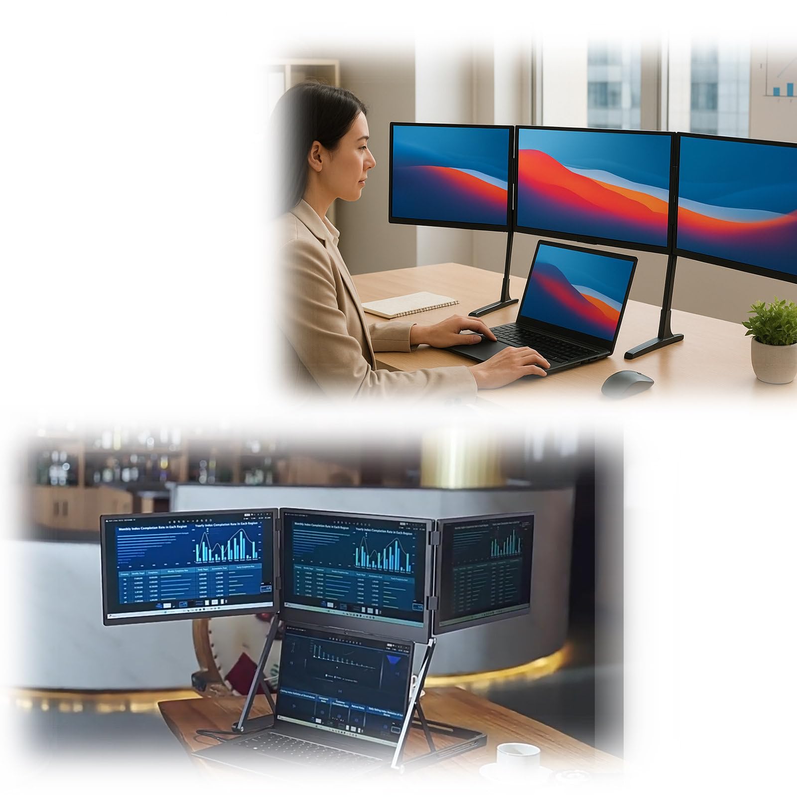 Triplo Schermo PC Portatile, Doppio Monitor, Aura Display, Schermo Portatile 15,6 Pollici, produttività Aumentata per programmatori e Designer