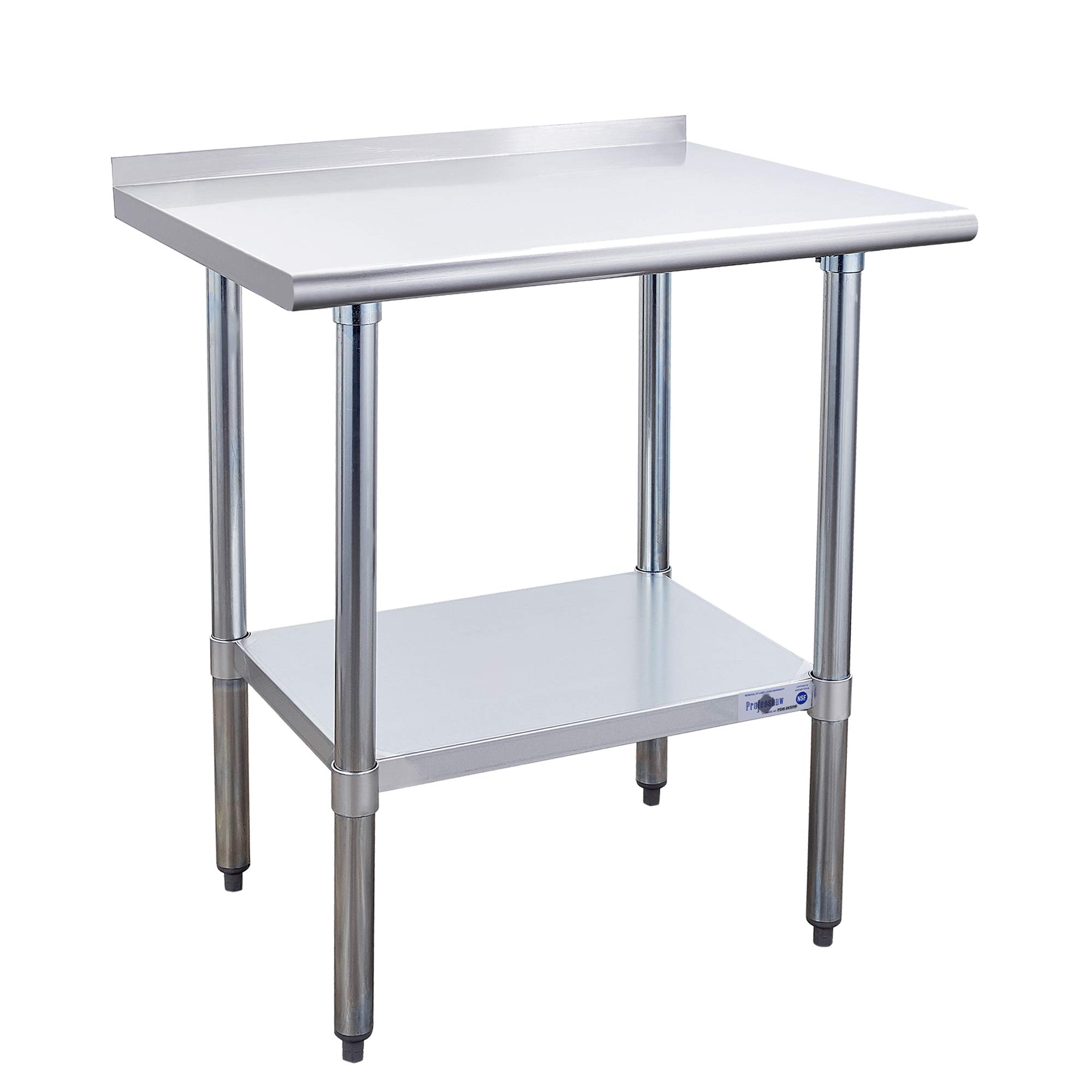 Profeeshaw Stainless Steel Prep Table NSF Commercial Work Table with Backsplash and Undershelf for Kitchen Restaurant 24×30 Inch