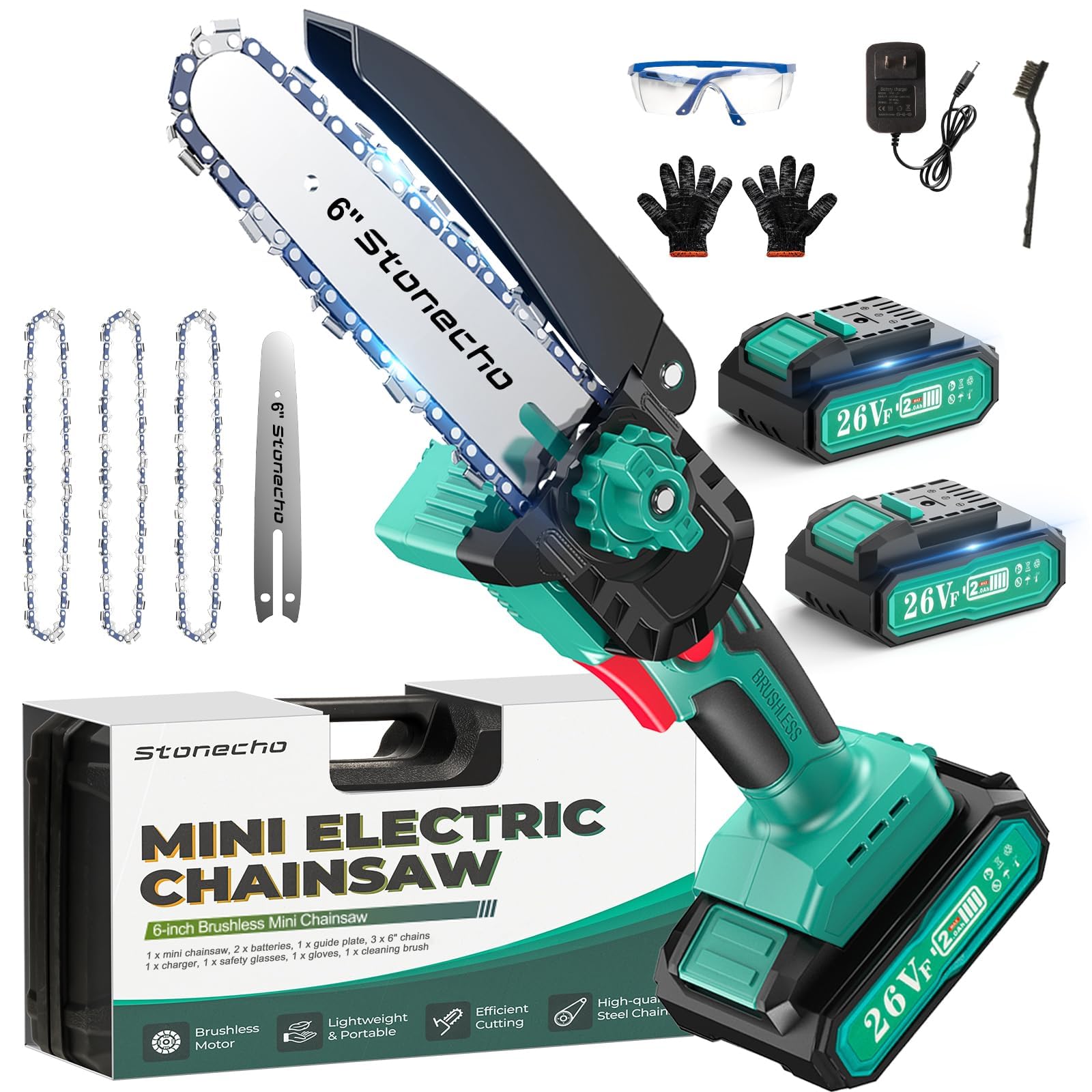 Upgraded Brushless Mini Chainsaw 6 inch 3 Chains, Mini Chainsaw Cordless 4000mAh Battery Chainsaw, Portable Handheld Electric Cordless Chainsaw for Garden Courtyard Tree Branch Wood Cutting