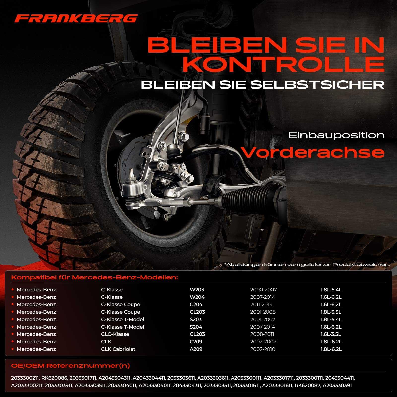 Frankberg 2x Brazo transversal eje Delantero izquierdo derecho Arriba Compatible con Clase C T-Model S204 Clase C Coupé C204 Clase C W204 Clase CLC CL203 Clase C T-Model S203 Replace# RK620086
