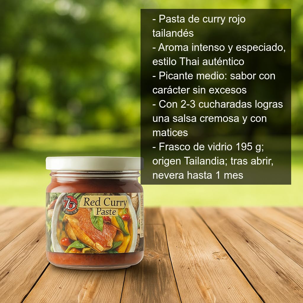 Pasta de curry rojo tailandés 195 g frasco vidrio picante medio base curry Thai