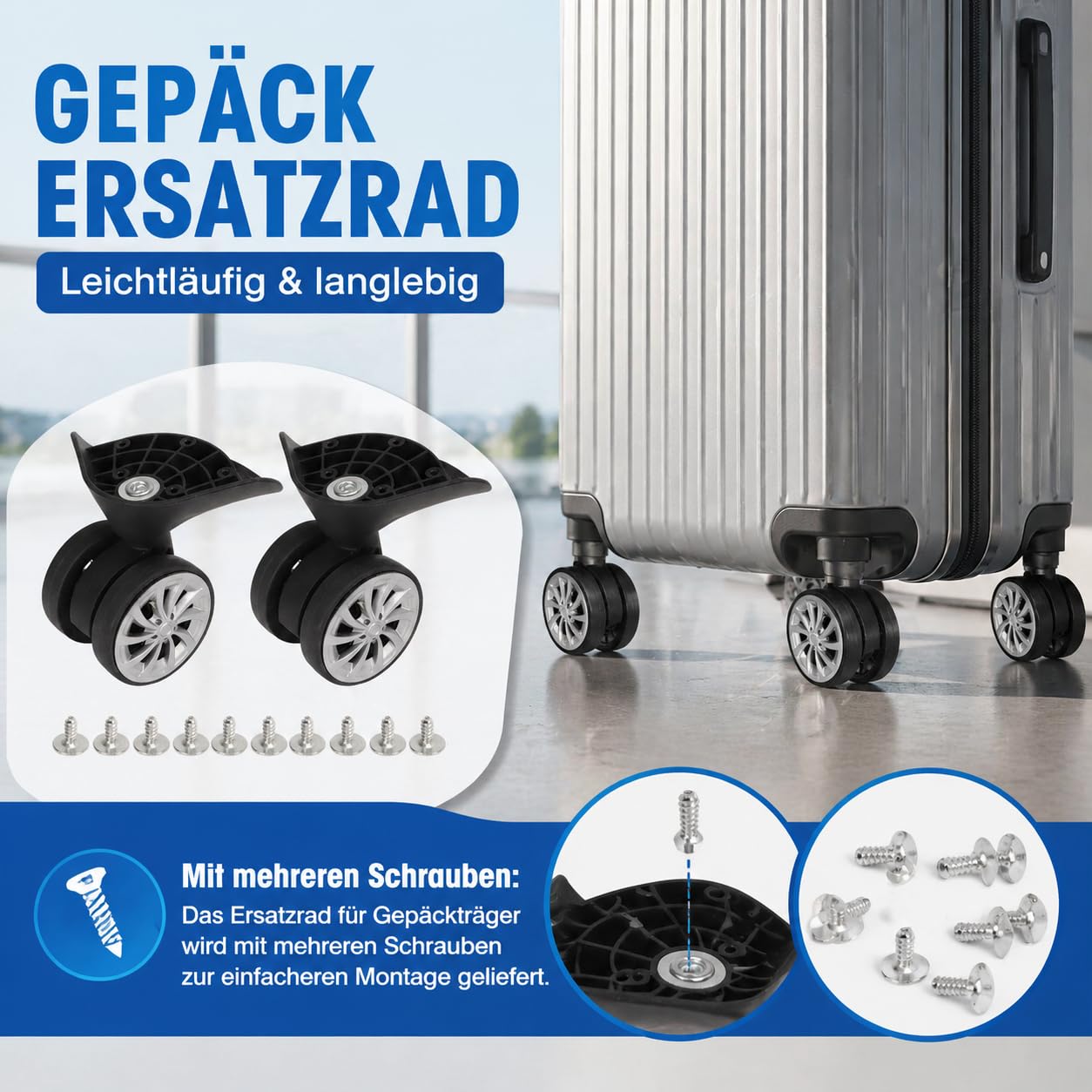 Roues de Valise à Bagages, 2 roulettes de Valise en Nylon Noir pour Voyage Bagages Valise Roulette de Remplacement Camping De Montagne