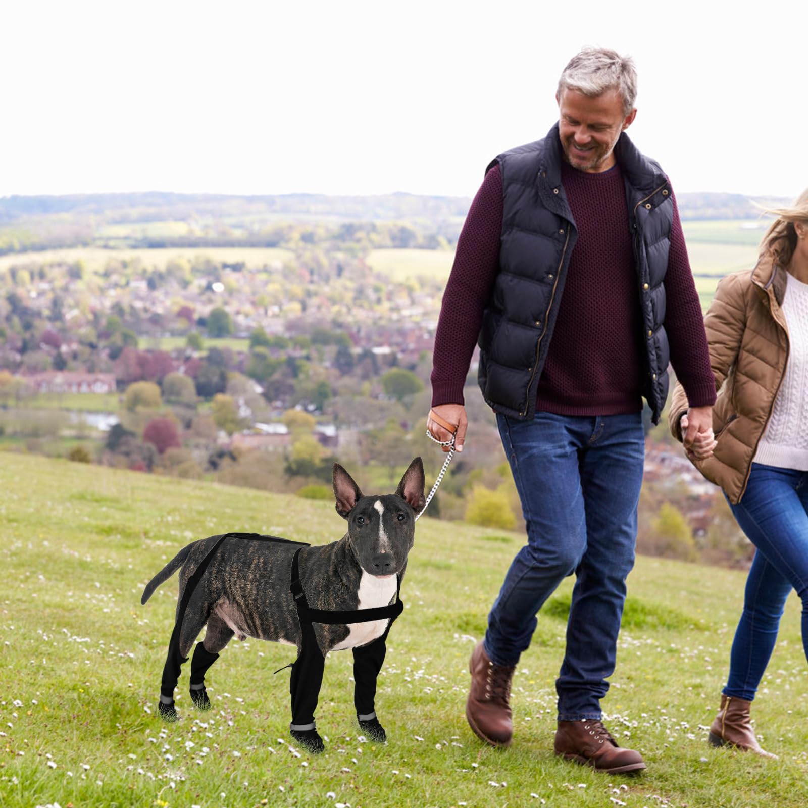 Dog Suspender Boots, Nonslip Dog Paw Boot Leggings, Reflective Dogs Rain Snow Boots, Adjustable Waterproof Dogs Paw Protector Pants(Black-XL-1)