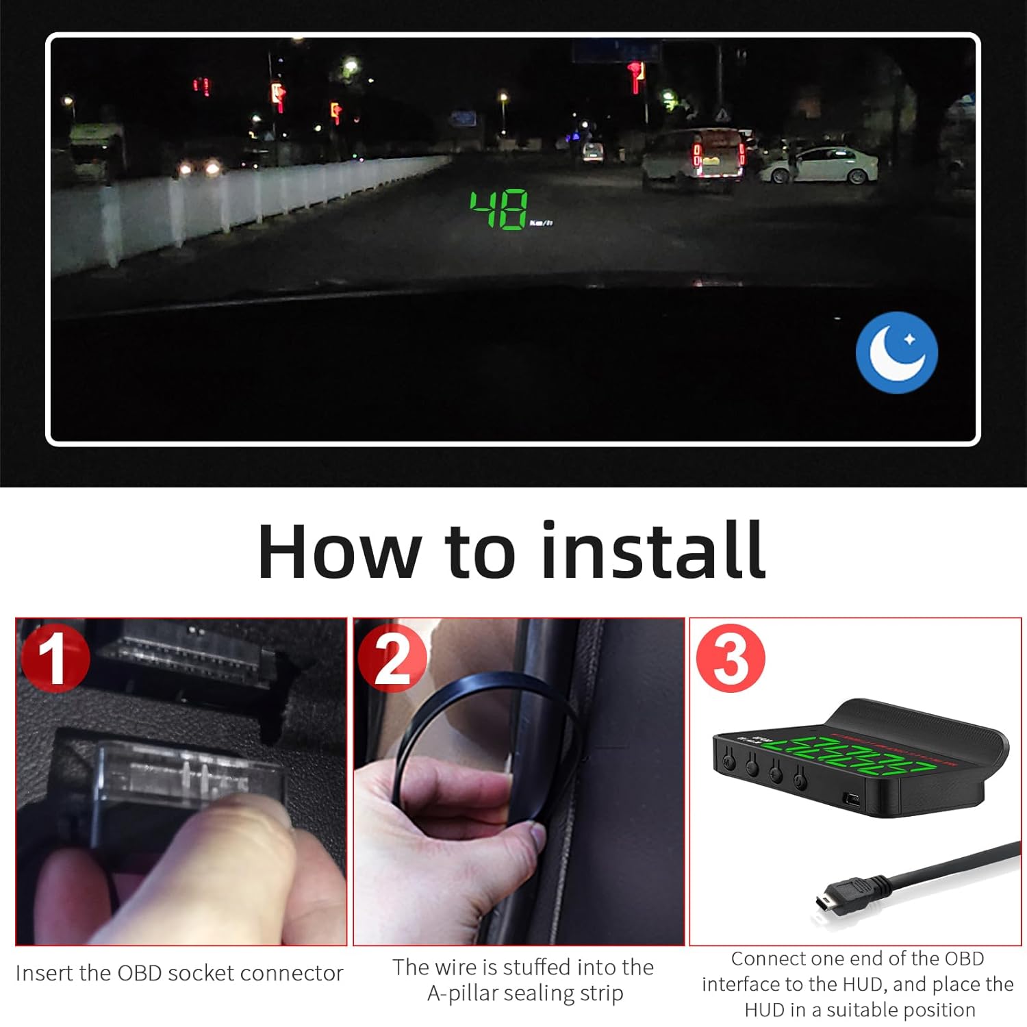 OBD2 HUD Car Head Up Display Speedometer Monitor Windshield Projector OVerspeed Engine RPM Alarm Fuel Consumption Display Car Accessories, Green Light