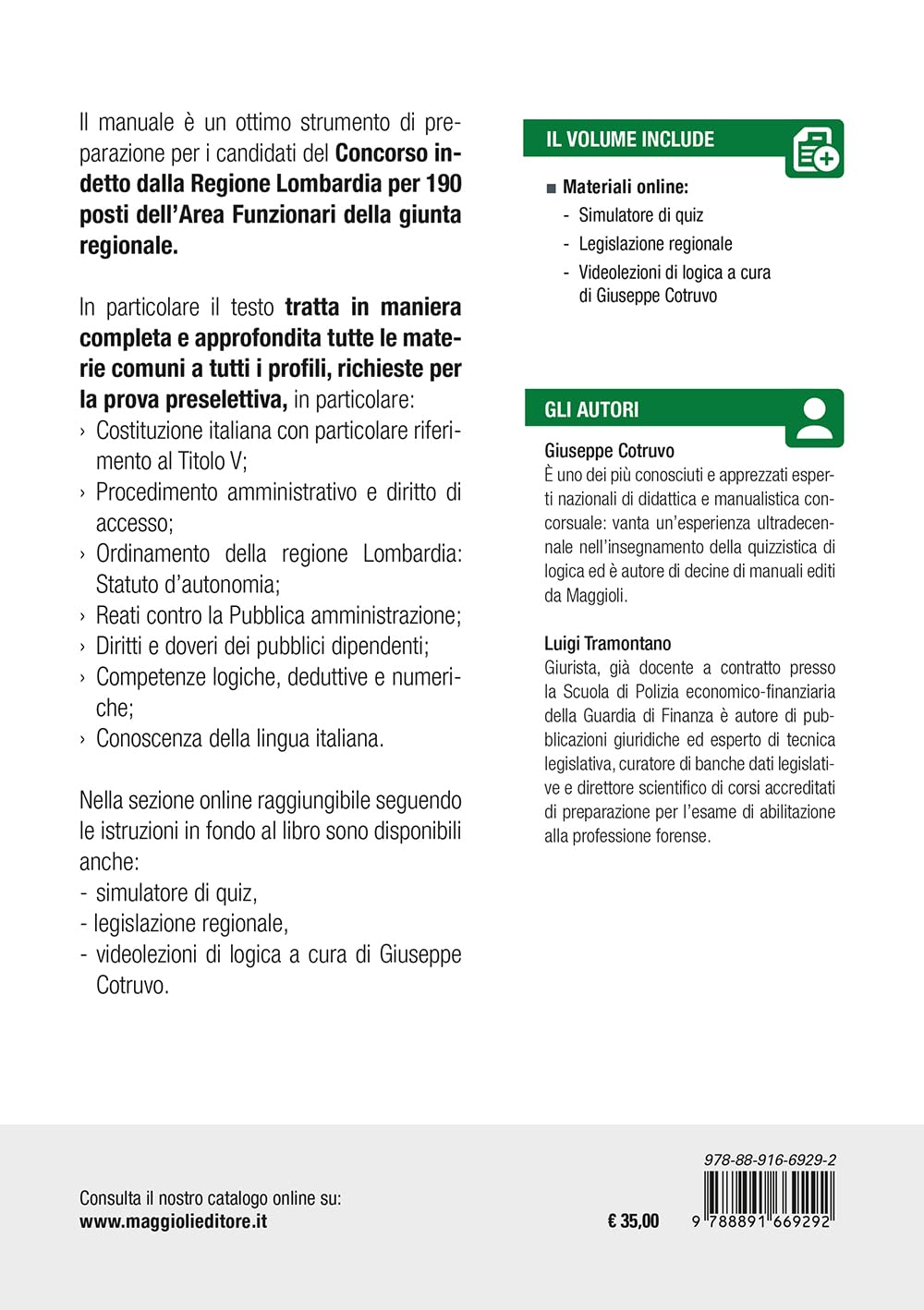 Concorso Regione Lombardia 190 posti - Area Funzionari di Giunta regionale - Manuale completo per la prova preselettiva