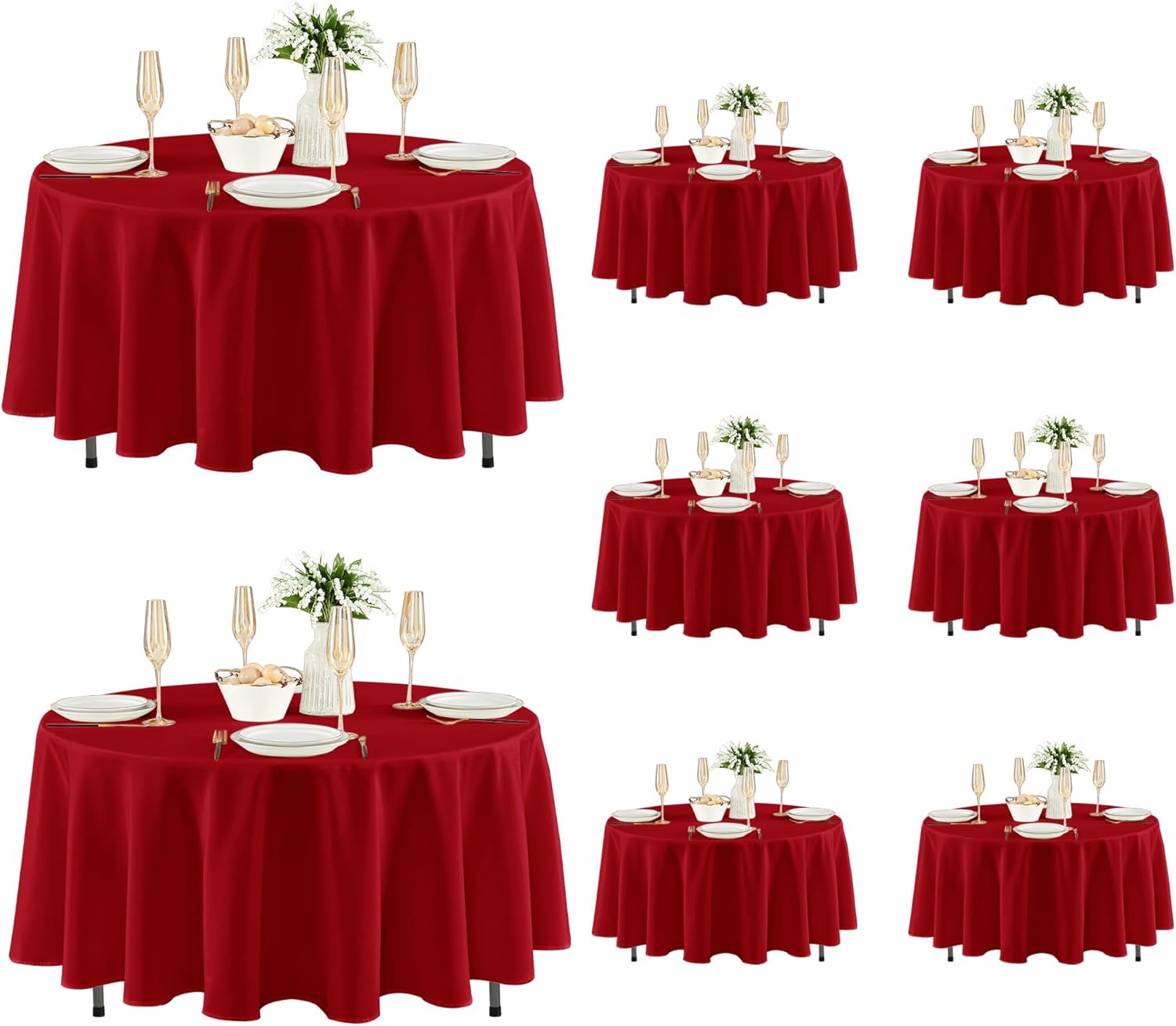 Fitable 8 Pack Round Tablecloths: Stain Resistant Wrinkle Free Circle Table Clothes, Washable Reusable Polyester Table Covers for Wedding Party Birthday Banquet Reception(Red, 84 Inch)