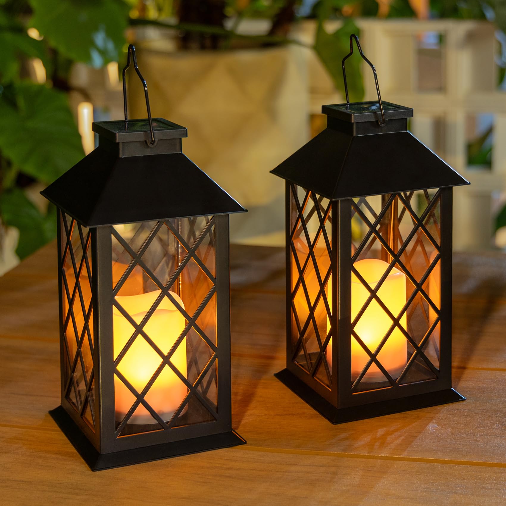 Photo 1 of TAKE ME 2 Pack Solar Lanterns - Black, 14" LED Outdoor Lights
