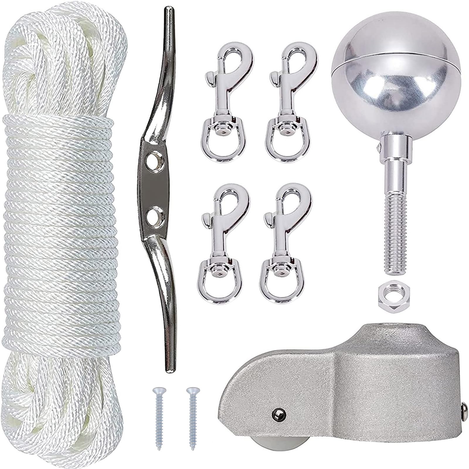 Woedpez Flagpole Mounting Set Systems 3Inch Aluminum Ball Nut and 2Inch Truck with Nylon Pulley for Smooth Rope Operations Weather Resistant Garden Flagpole Component