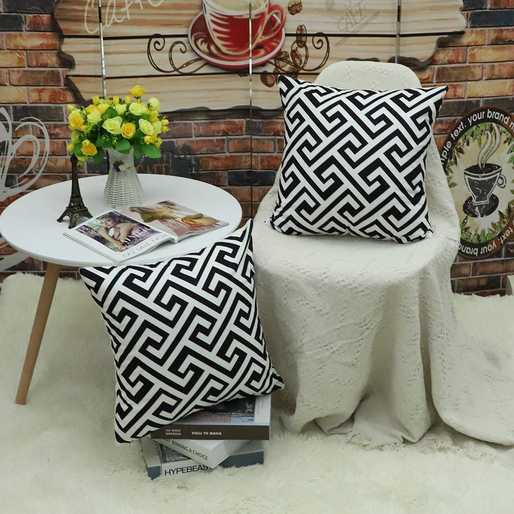 JOTOM Set 2 Federe Per Cuscino 45x45 Cm - Motivo Geometrico Nero E Bianco, Tessuto Morbido Con Cerniera, Per Divano, Casa, Camera Da Letto
