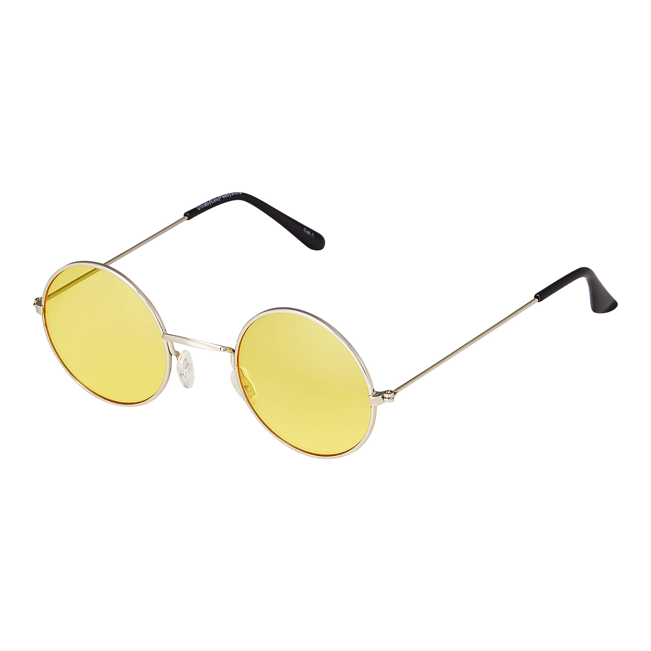 Ultra Retro Round Sunglasses Metal Frame Circle Lens UV400 Protection Unisex Vintage Style Mens Womens Shades - Silver with Yellow Lenses