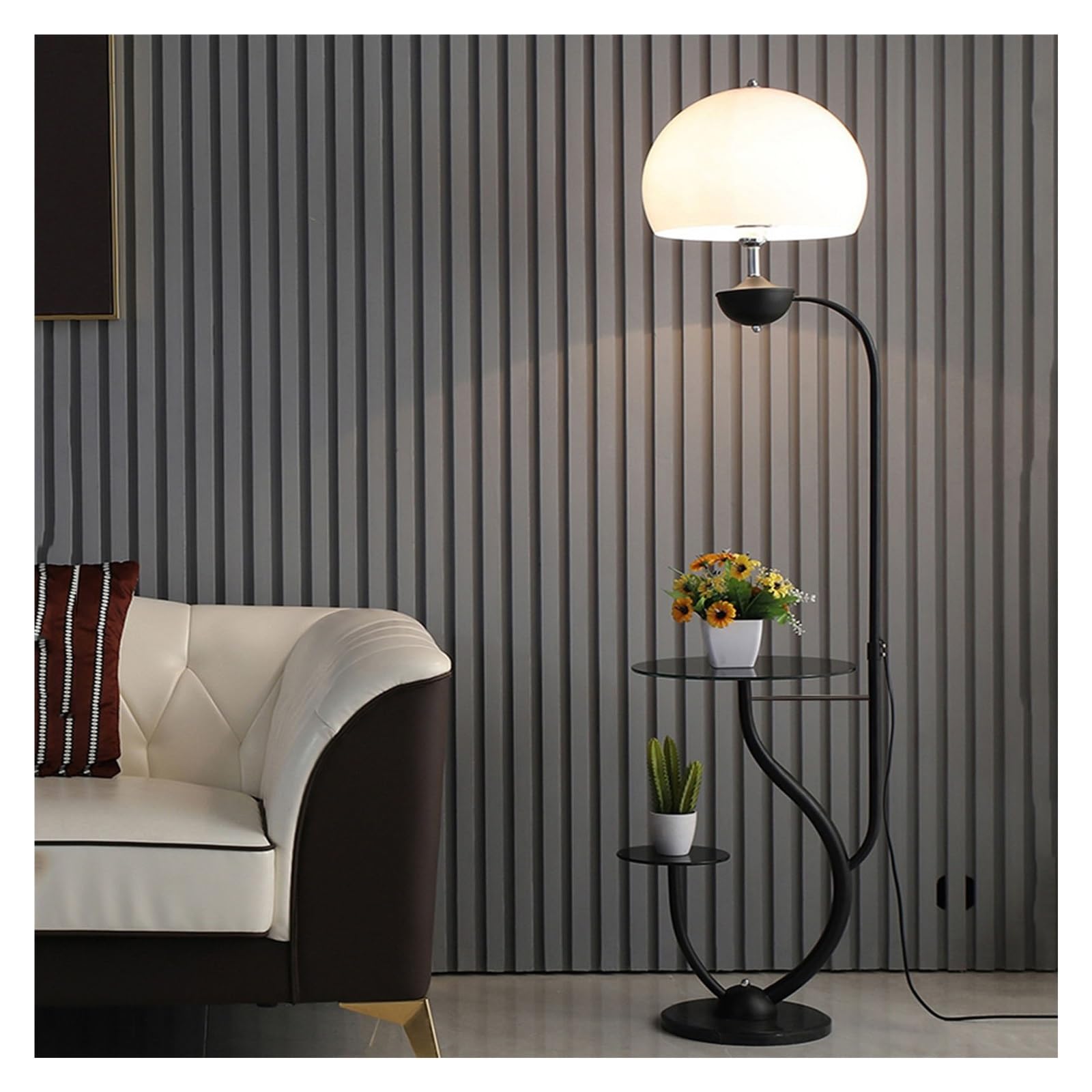 YHxFlux Lighting Glass Tray Floor Lantern Lamp, Modern Bedside with Table