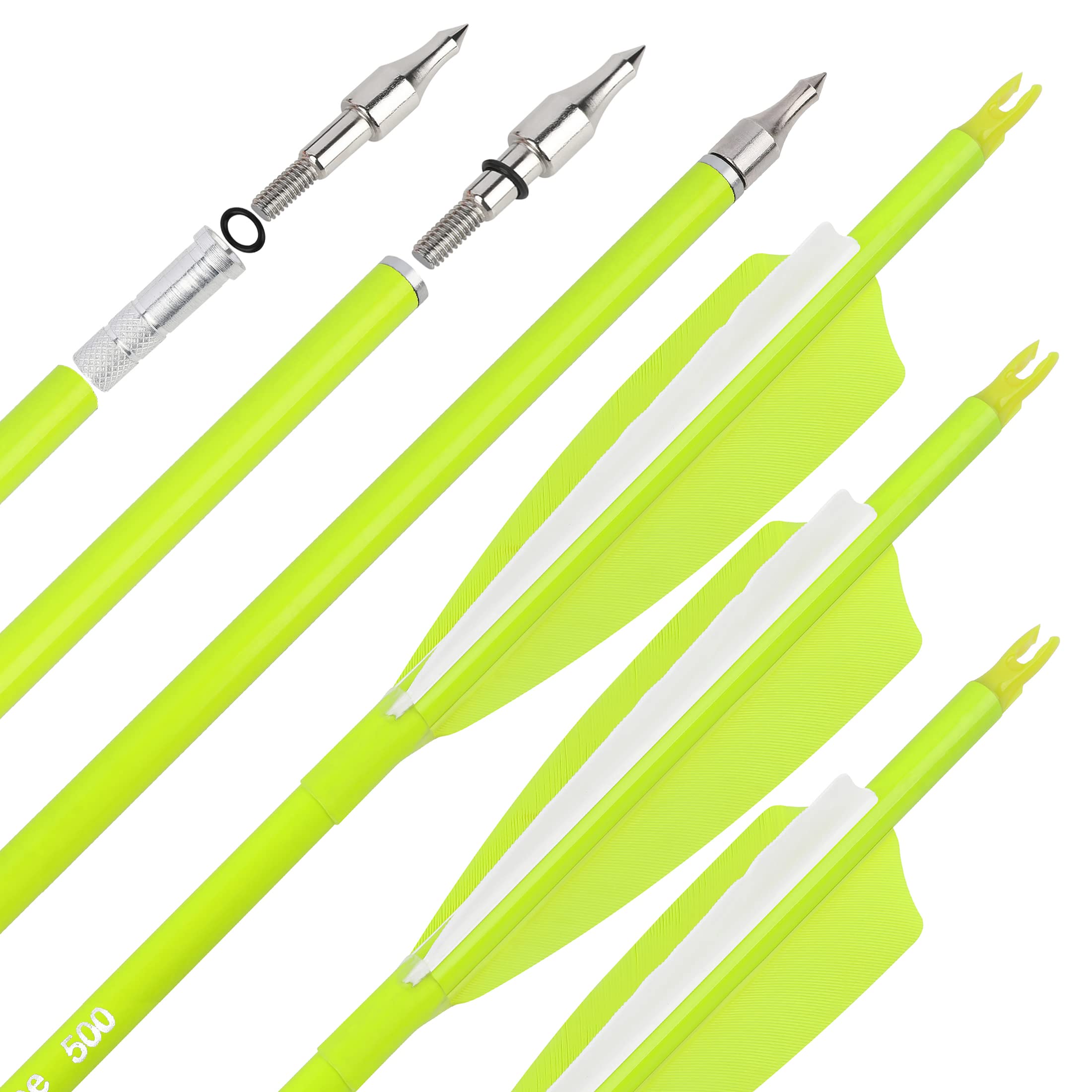 surwolf 31" Carbon Arrows Fluorescence Archery Hunting Arrows 500 600 Spine with Natural Feather Fletched Target Practice Arrows for Archery Compound/Recurve/Long Bow 6/12pcs (12, yellow, spine 600)