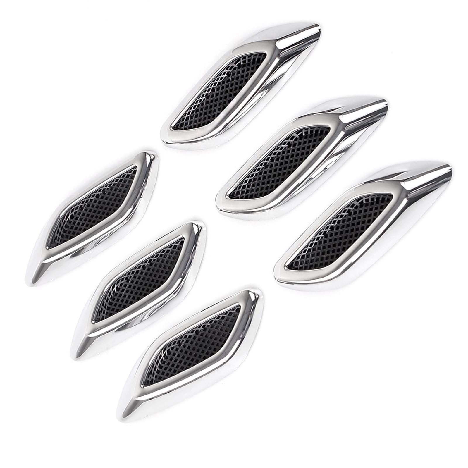 6 PCS Car Fender Hood Vents Trim, Louvers Air Intake/Outlet Decorative Decals, Simulated Side Grille Stickers, Automotive Exterior Sport Modified Accessories for Most Cars (Glossy Silver)​