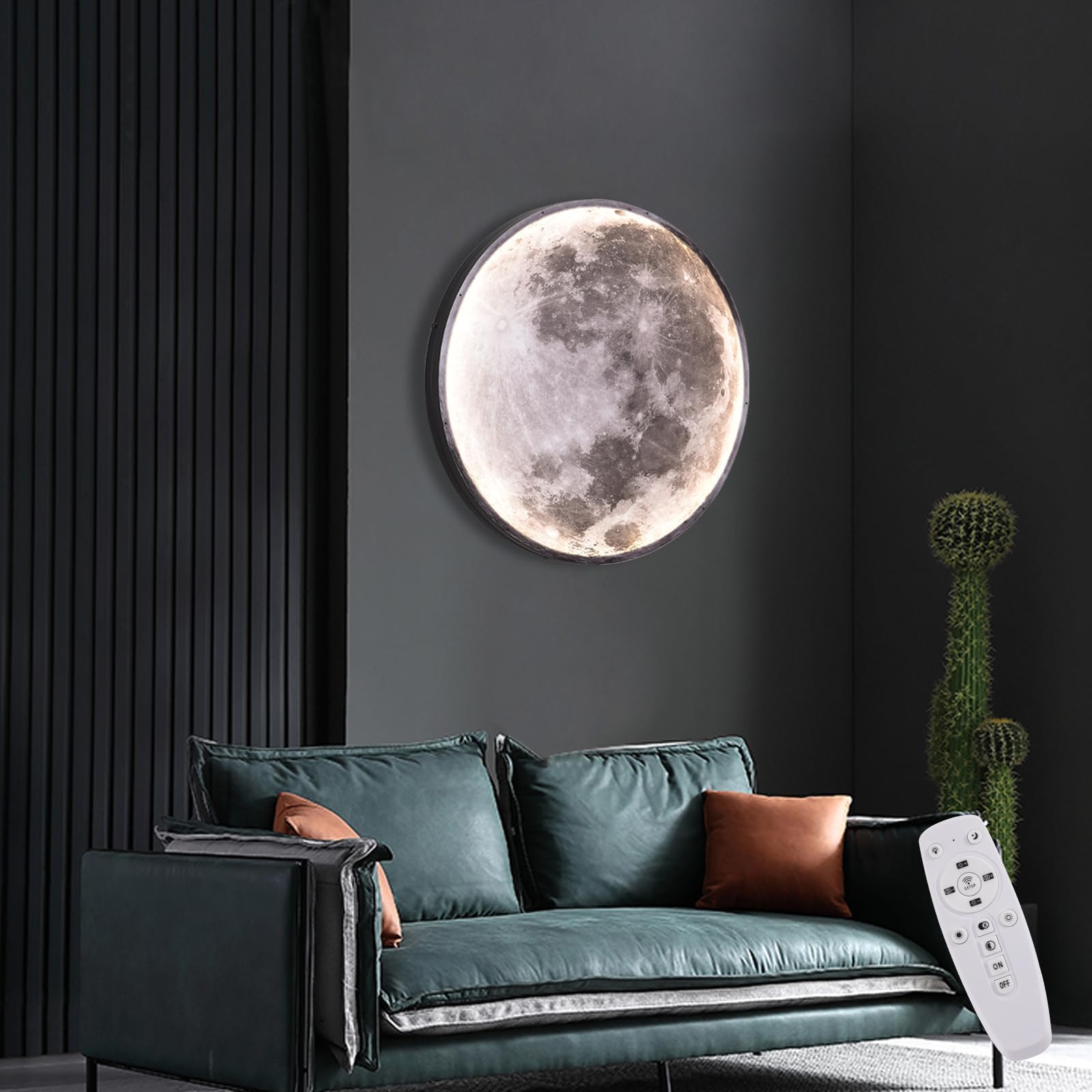 3D Moon LED Wall Lamp Modern Art Deco Lighting, Remote Control Lighting with 3 Colors Changing, Acrylic Lamp for Living Room Bedroom (9.5in)