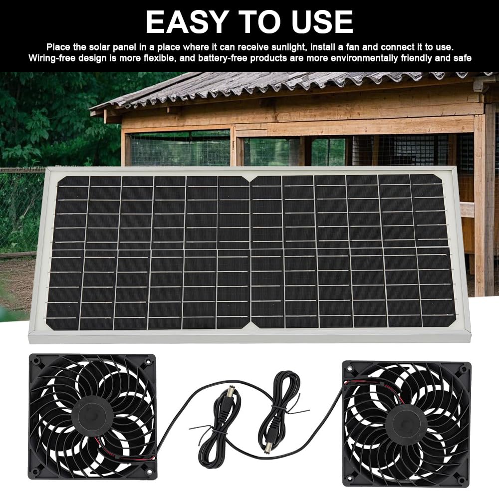 Ventilateur Solaire 16 W Double Ventilateur CC Extraction Fenêtre Hangar Poulailler Serre