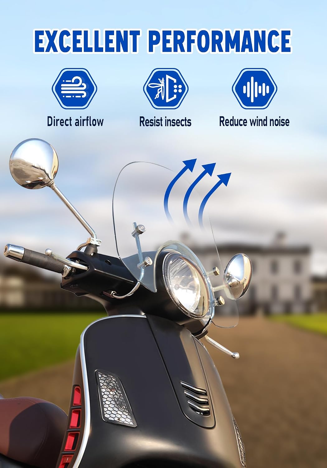 Motorcycle Windshield Deflector with Bracket Windscreen Fit for Vespa LX50 LX125 LX200 GT200 GTS250 GTS300 125 Super Sport Bj Wind Shield Screen Visor Flyscreen, Transparent
