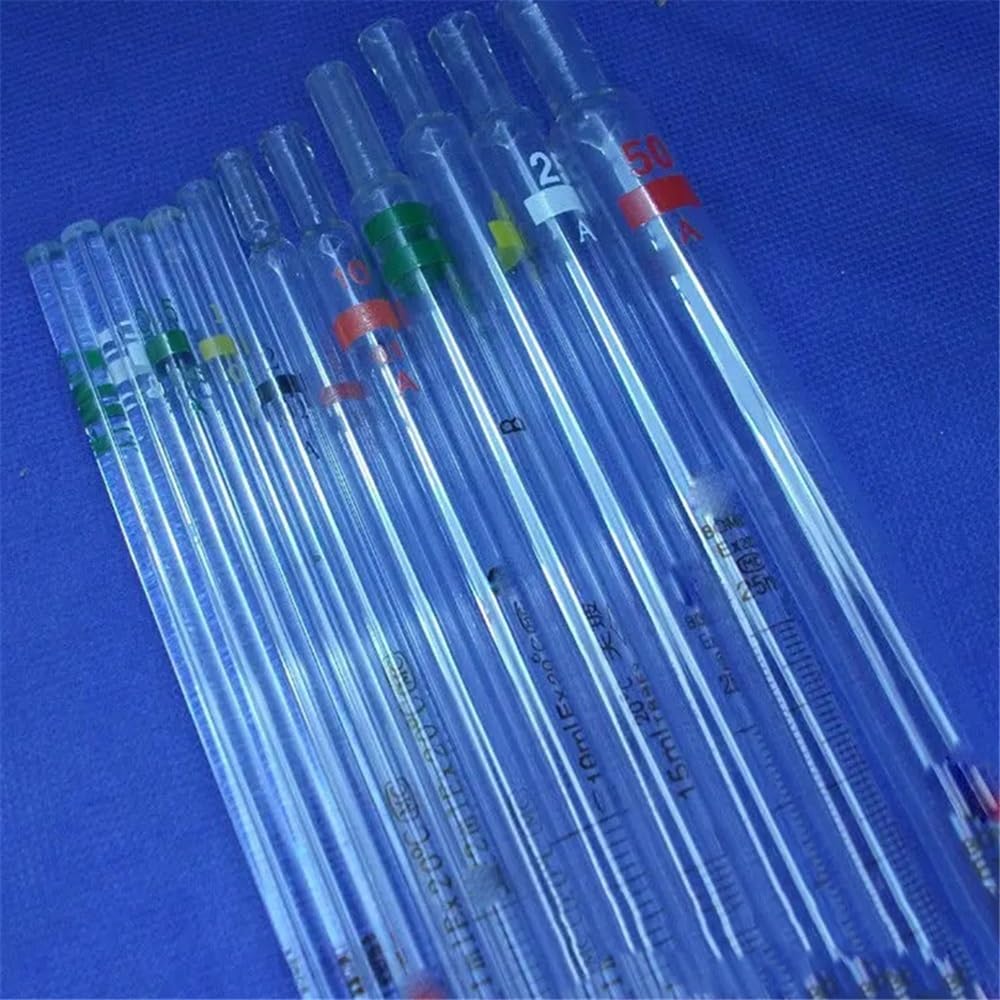 Cristalería de Laboratorio Lote de 10 pipetas graduadas de 2 ml con resolución de vidrio de 0,02 ml y codificación Gand.